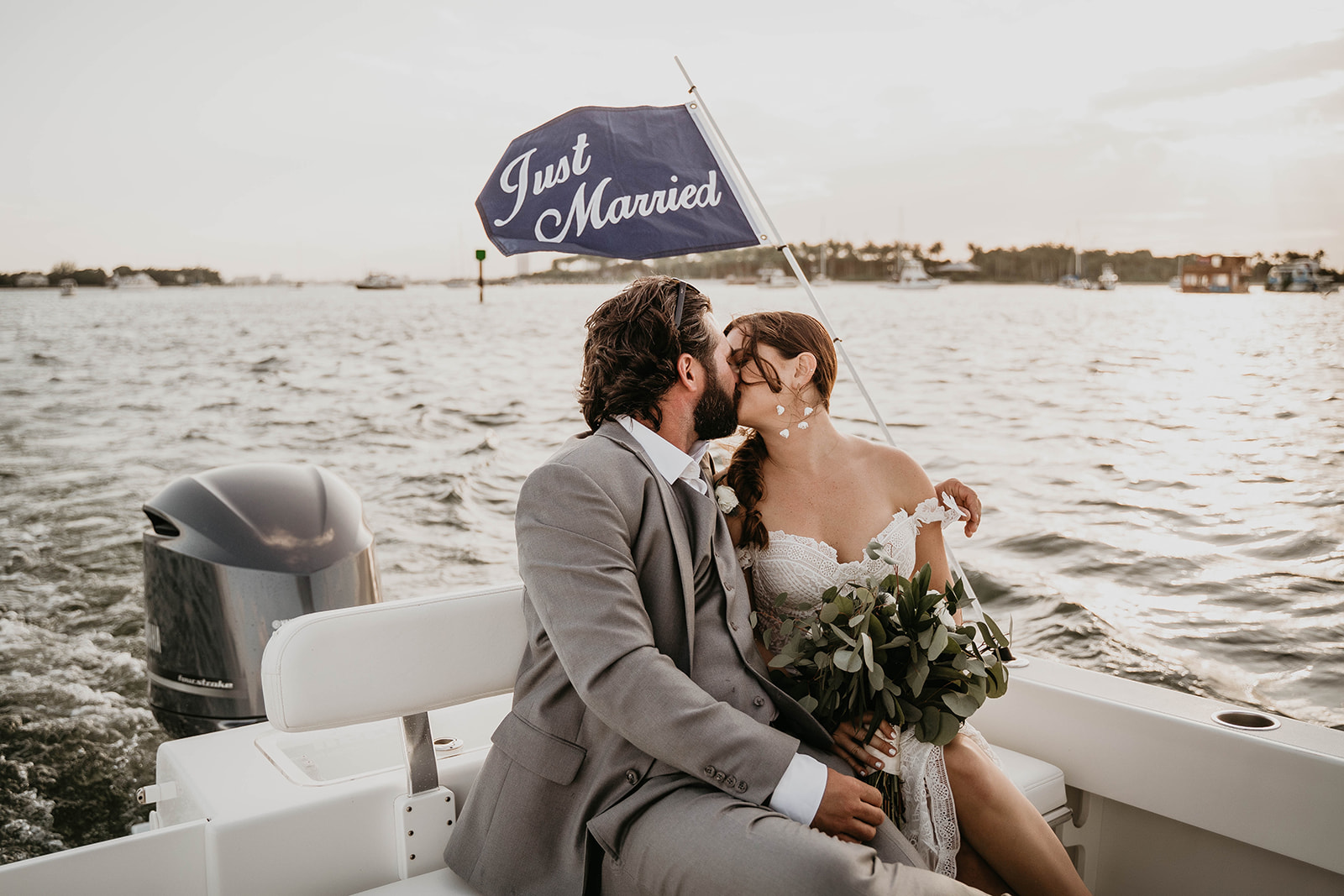 Waterfront Boat Bride and Groom Wedding Portraits