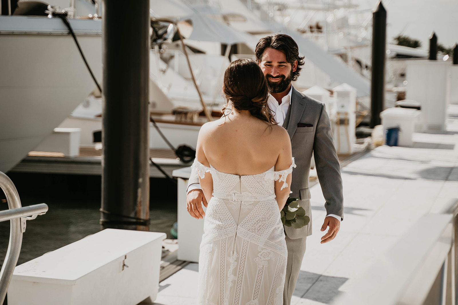 Waterfront First Look Wedding Portraits