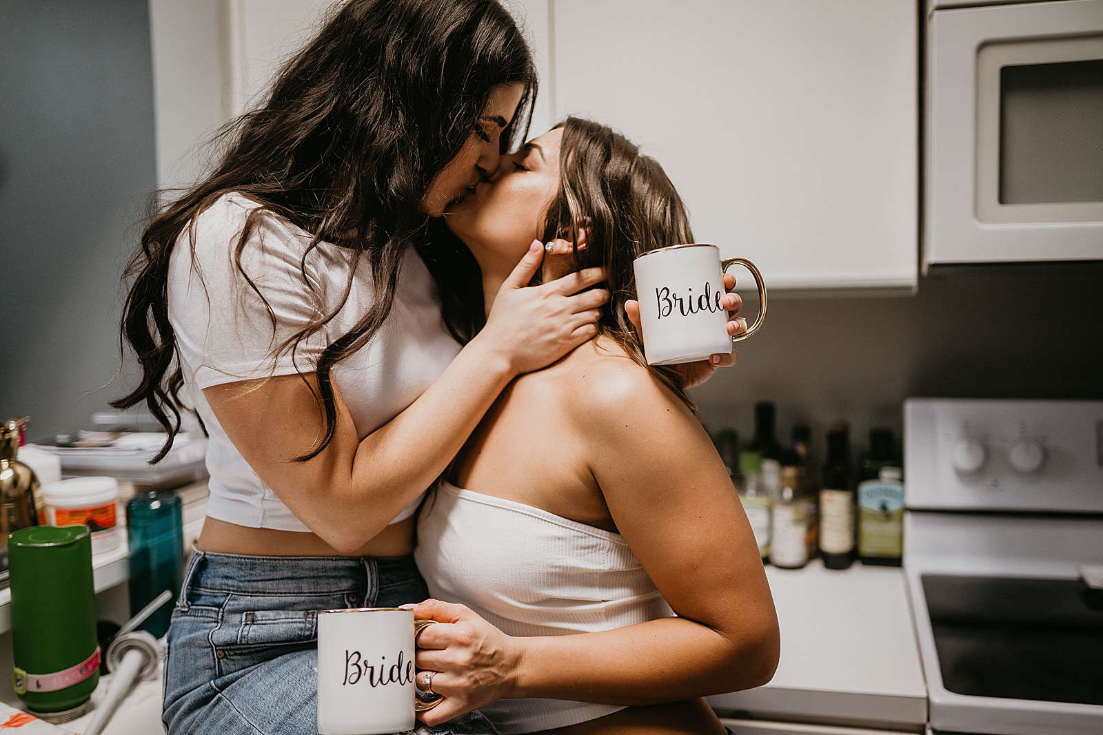 Cozy LGBTQ Engagement in home session Captured by West Palm Beach Engagement Photographer, Krystal Capone Photography.