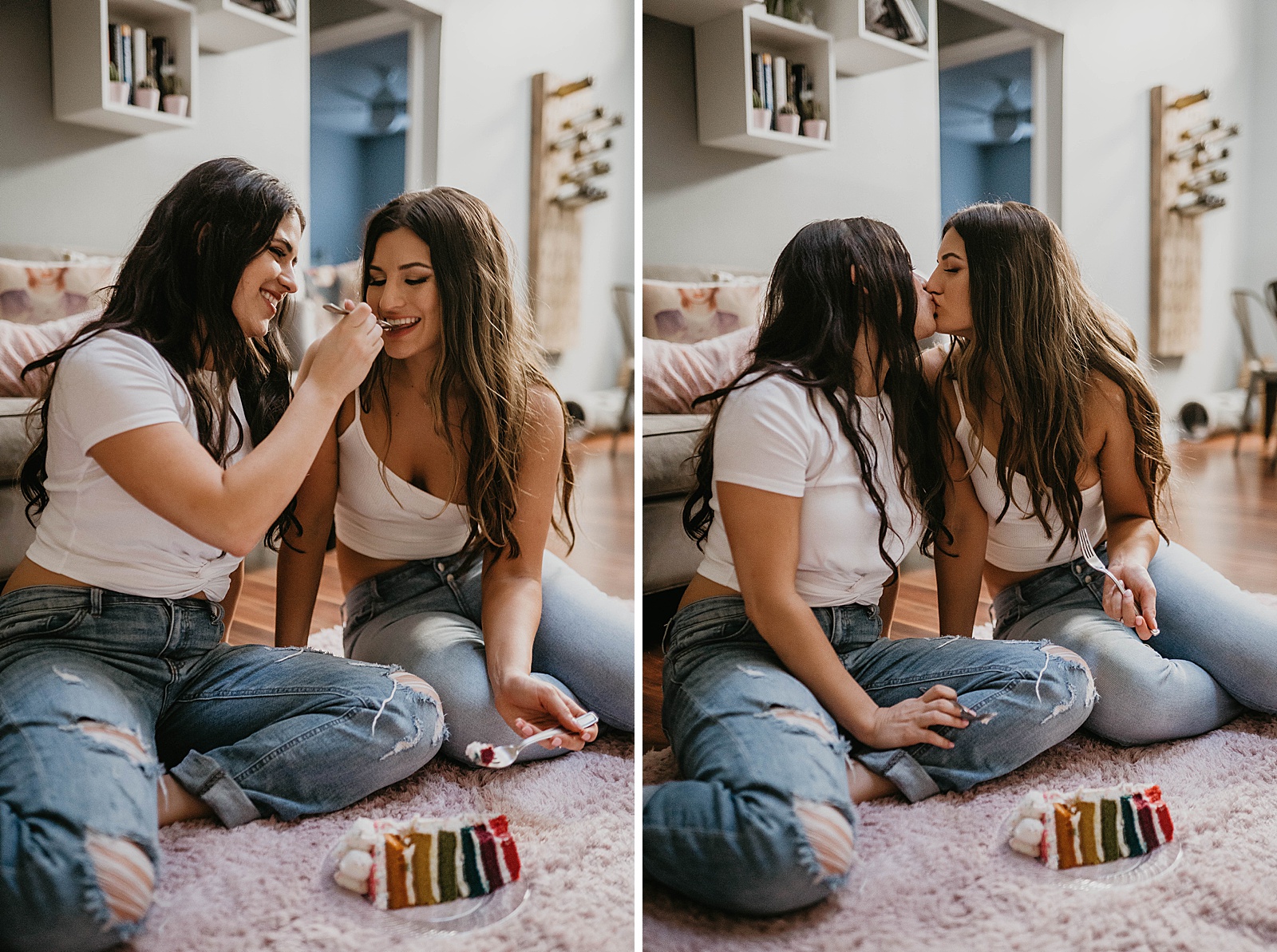Cozy LGBTQ Engagement in home session Captured by West Palm Beach Engagement Photographer, Krystal Capone Photography.