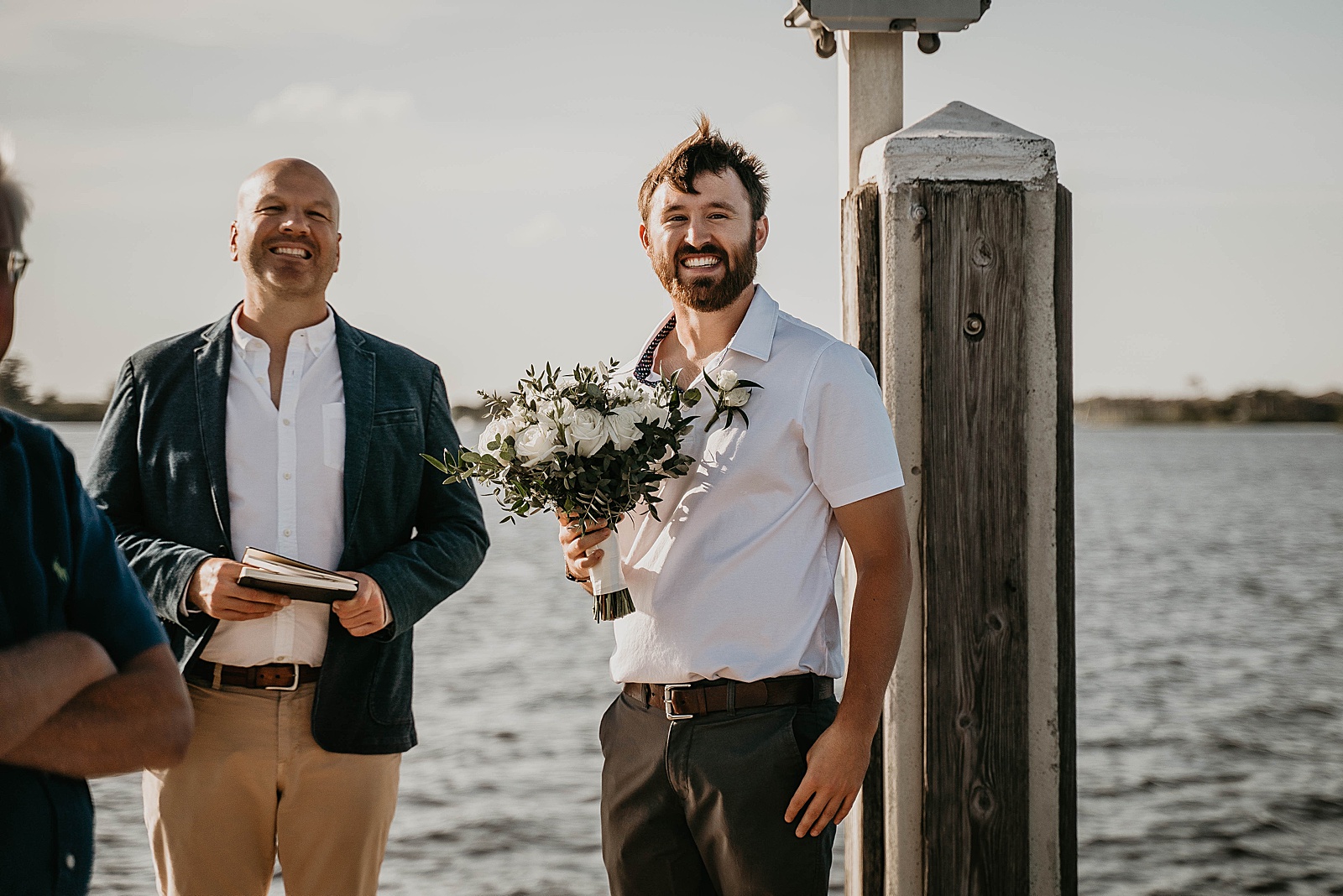 South Florida Waterfront Elopement groom reaction captured by South Florida Elopement Photographer, Krystal Capone Photography