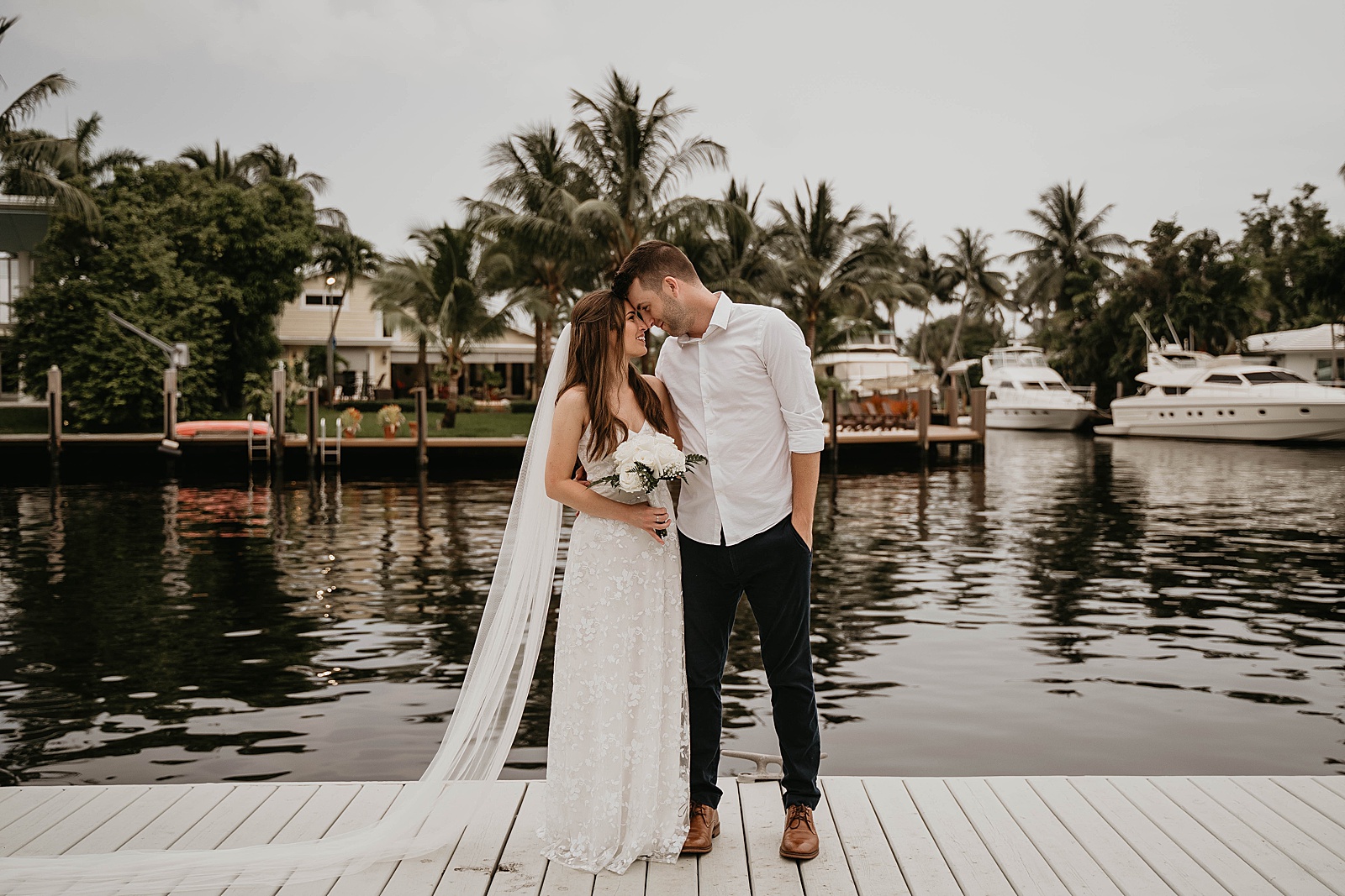 Intimate Fort Lauderdale Elopement Bride and Groom Waterfront Portrait captured by South Florida Elopement Photographer, Krystal Capone Photography