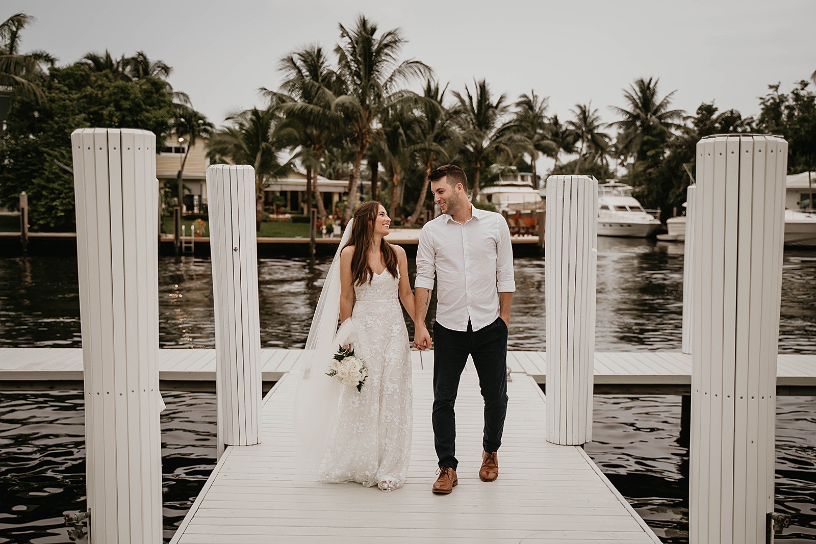 Intimate Fort Lauderdale Elopement Bride and Groom Waterfront Portrait captured by South Florida Elopement Photographer, Krystal Capone Photography