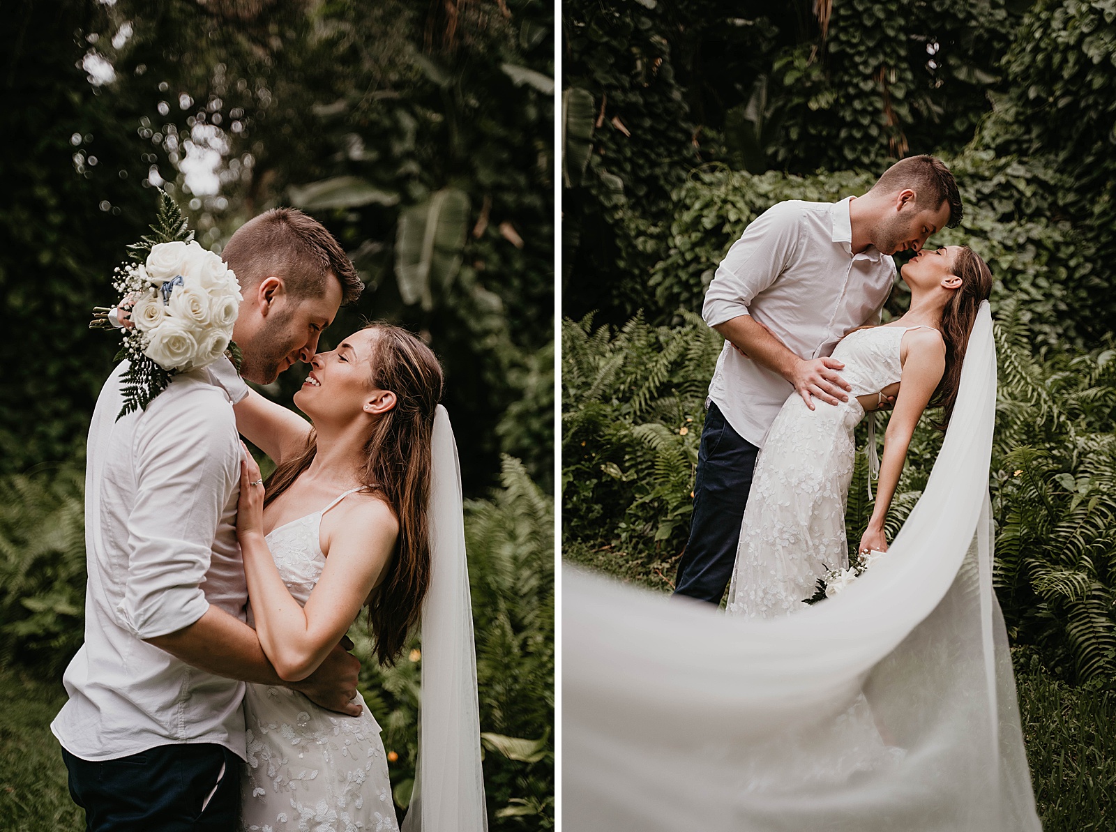 Intimate Fort Lauderdale Elopement Bride and Groom Portrait in front of greenery captured by South Florida Elopement Photographer, Krystal Capone Photography