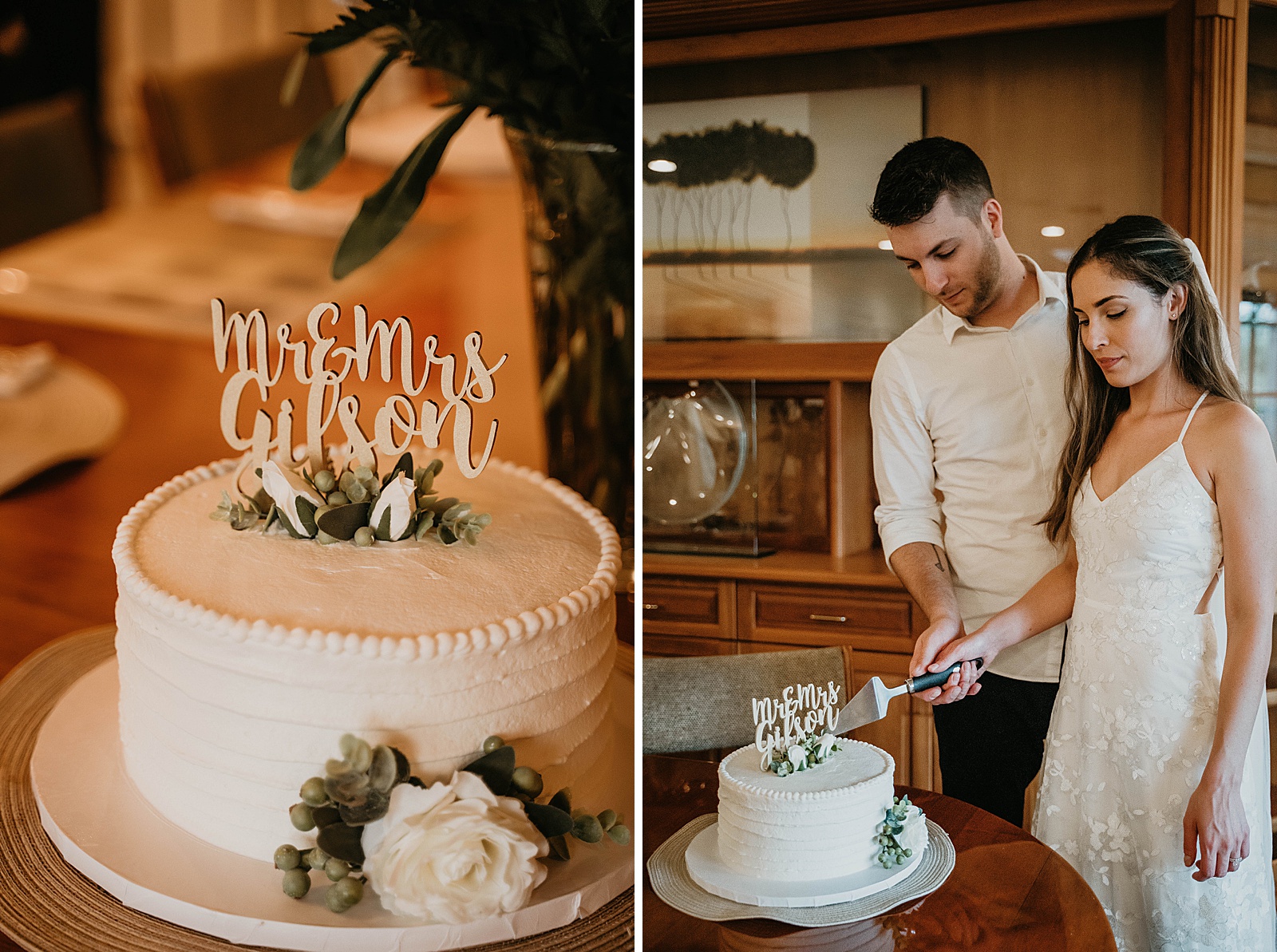 Intimate Fort Lauderdale Elopement Bride and Groom cutting cake captured by South Florida Elopement Photographer, Krystal Capone Photography
