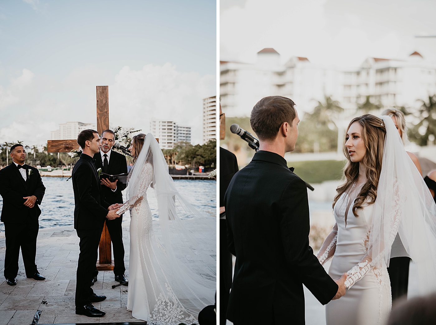 Bride and Groom exchanging vows Waterstone Resort and Marina Wedding captured by South Florida Wedding Photographer Krystal Capone Photography