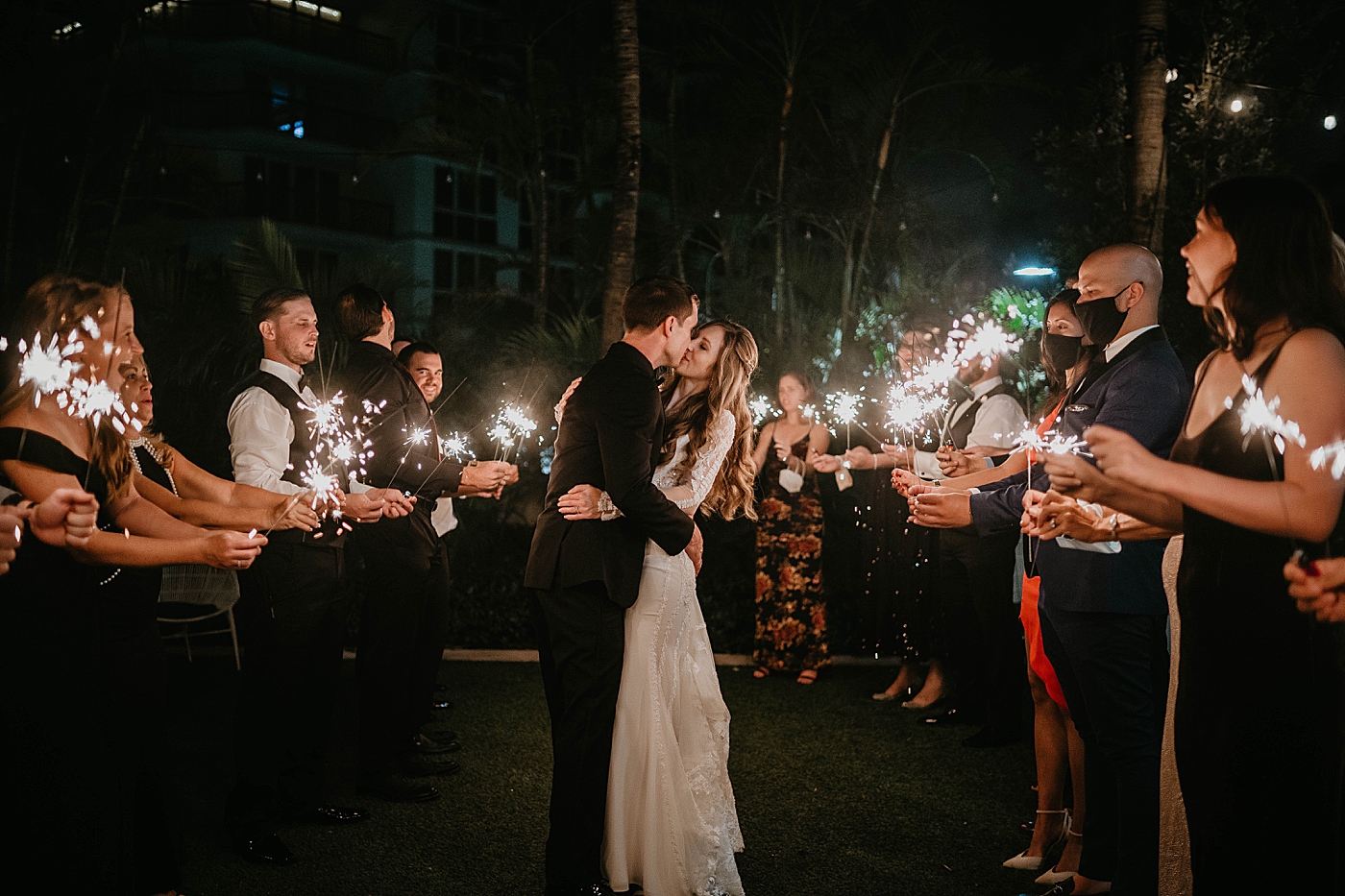 Nighttime sparkler exit shot Waterstone Resort and Marina Wedding captured by South Florida Wedding Photographer Krystal Capone Photography