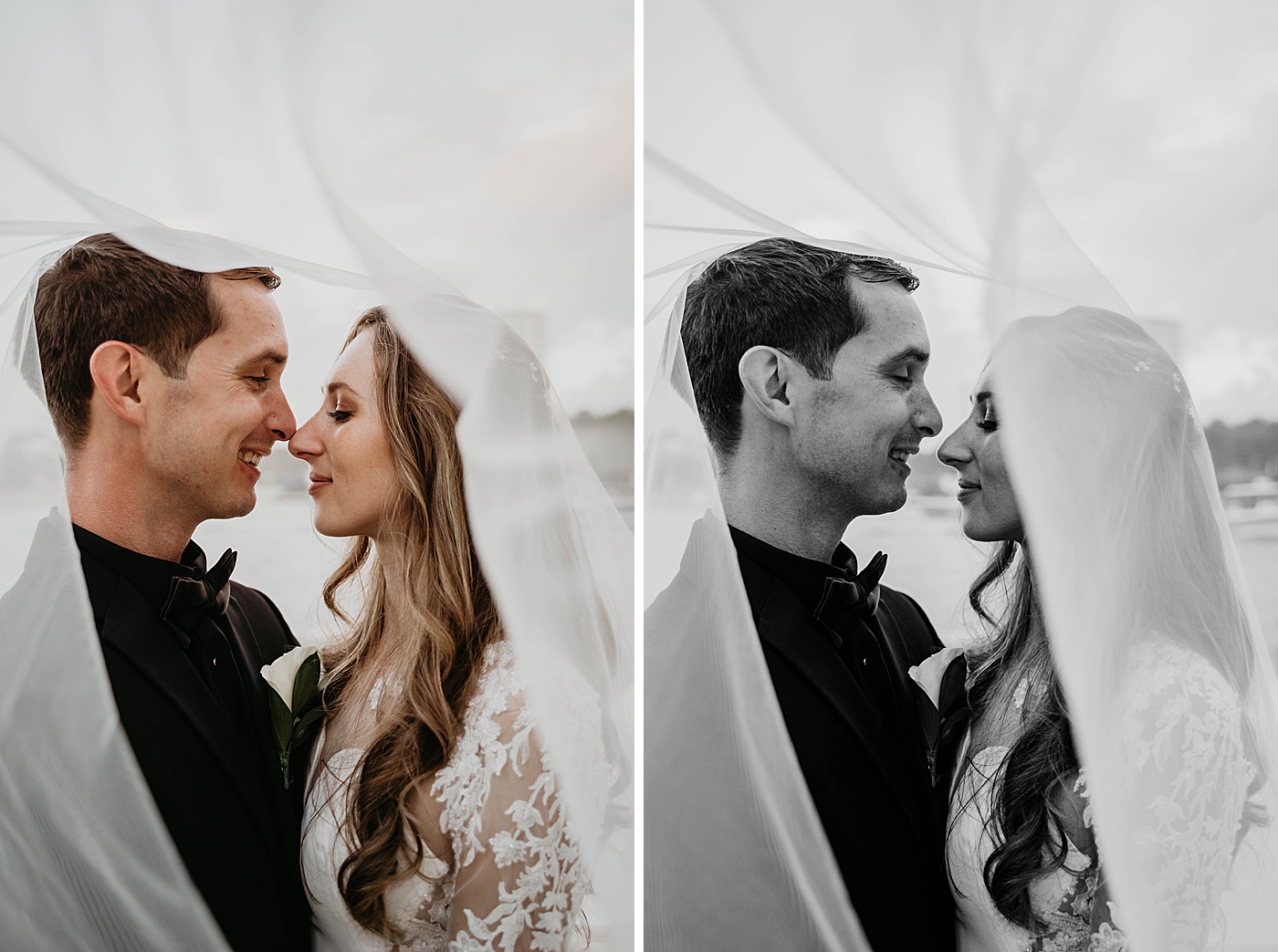 Bride and Groom under veil Waterstone Resort and Marina Wedding captured by South Florida Wedding Photographer Krystal Capone Photography