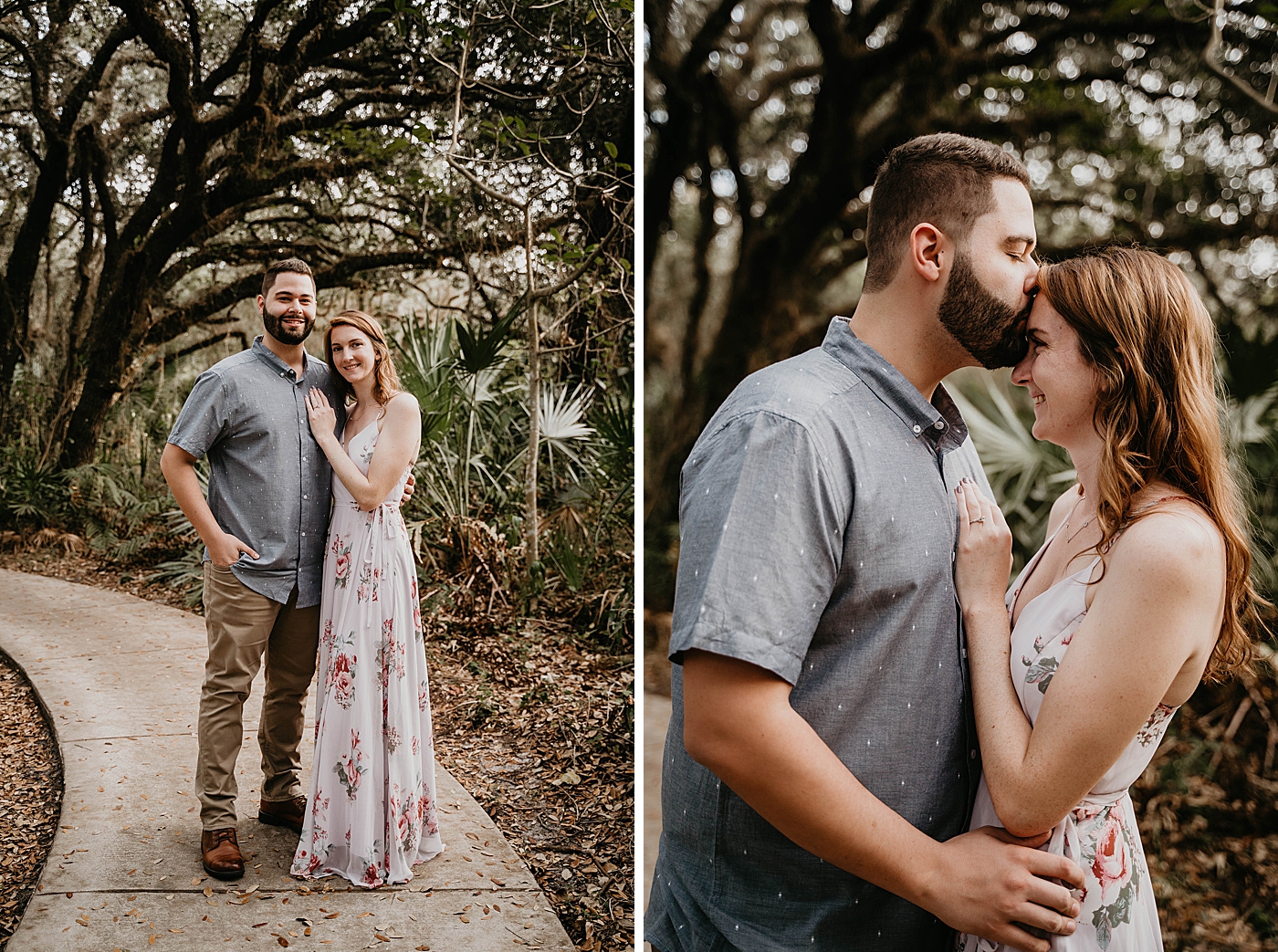 Couple holding each other on a sidewalk Delray Oaks Engagement Photography captured by South Florida Engagement Photographer Krystal Capone Photography