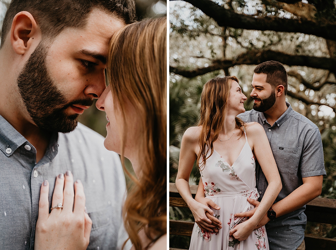 Couple nuzzling holding each other intimate Delray Oaks Engagement Photography captured by South Florida Engagement Photographer Krystal Capone Photography