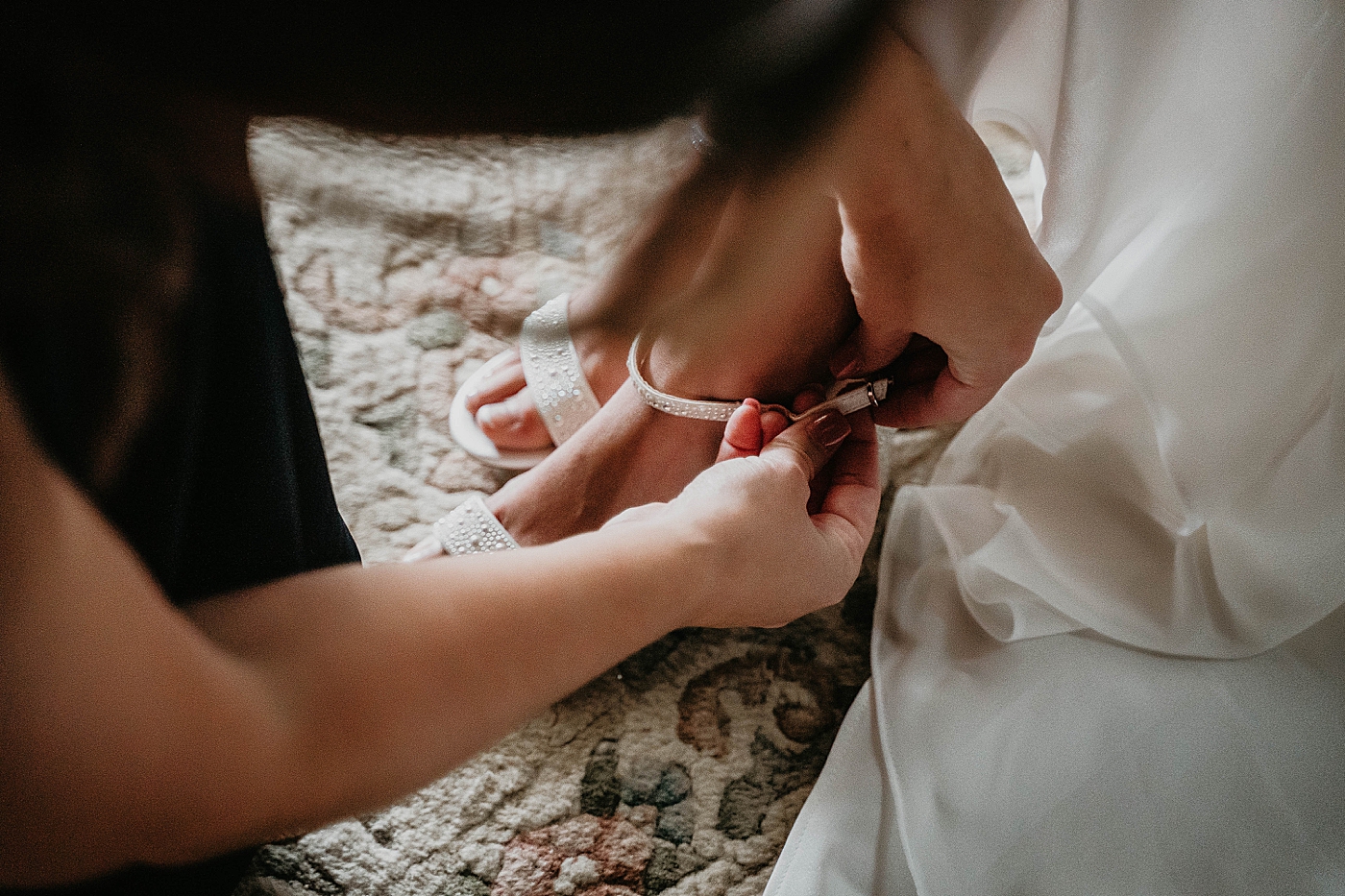 Bride getting heals on getting ready The Estate on the Halifax Wedding Photography captured by South Florida Wedding Photographer Krystal Capone Photography 