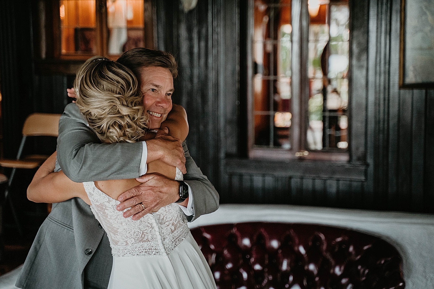 Father hugging Bride The Estate on the Halifax Wedding Photography captured by South Florida Wedding Photographer Krystal Capone Photography 