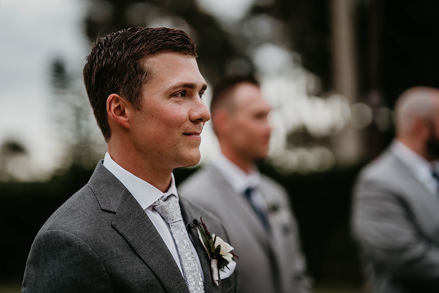 Groom anticipating Bride at Ceremony The Estate on the Halifax Wedding Photography captured by South Florida Wedding Photographer Krystal Capone Photography 