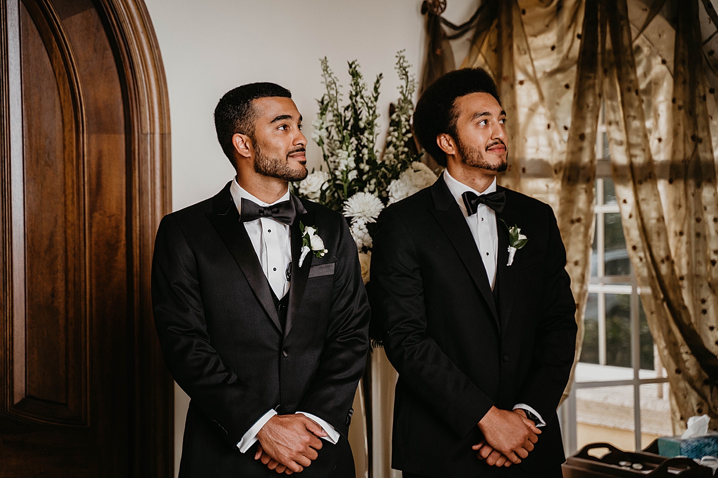 Groom with groomsman looking sharp Intimate Home Wedding captured by South Florida Wedding Photographer Krystal Capone Photography