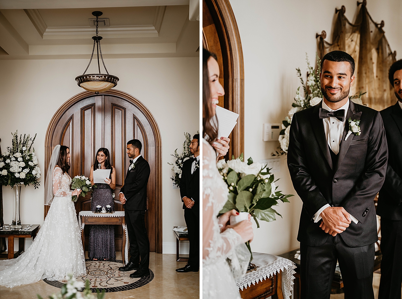 Ceremony Bride and Groom at the alter Intimate Home Wedding captured by South Florida Wedding Photographer Krystal Capone Photography