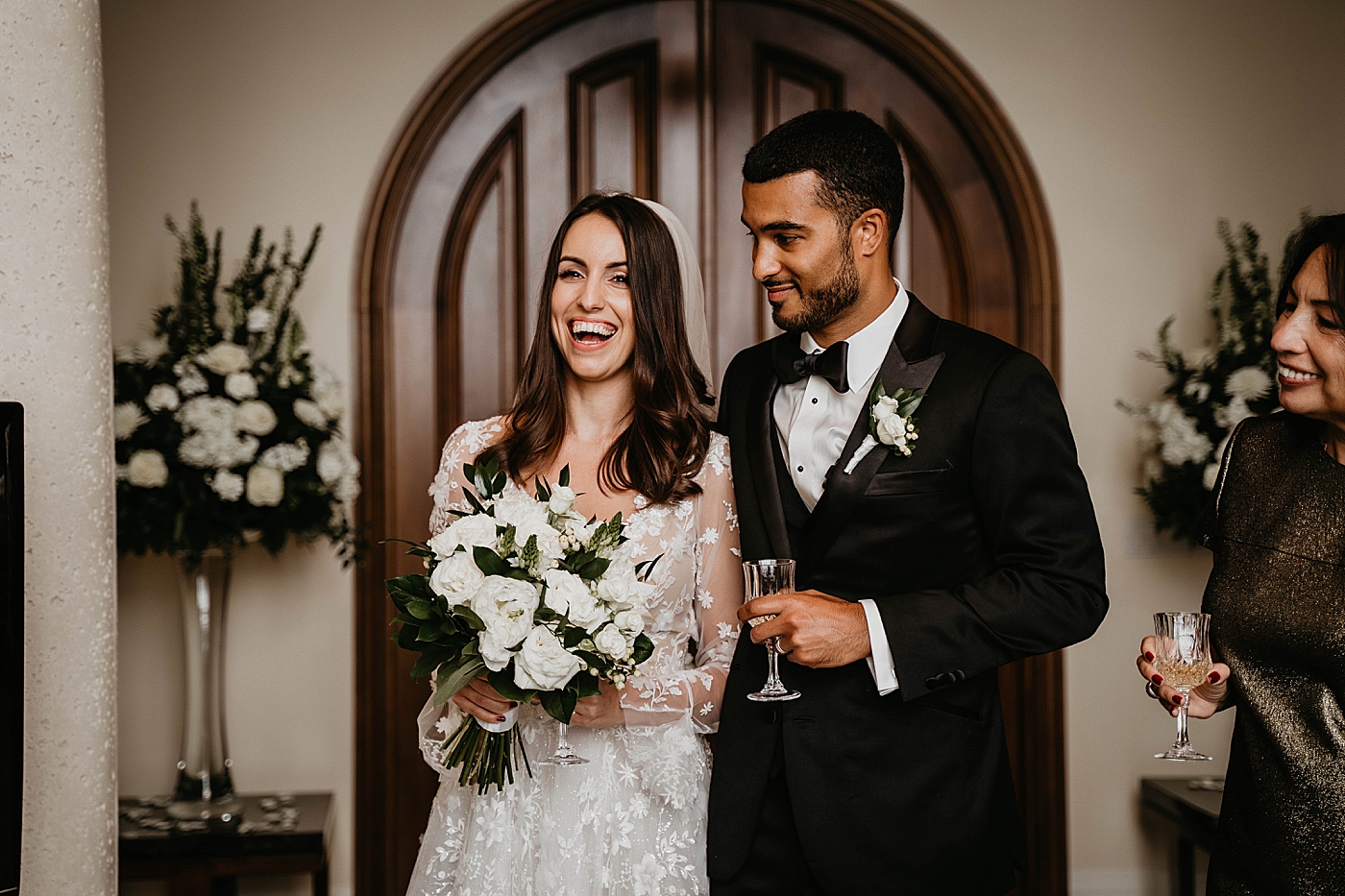 Happy Bride and Groom at the Reception Intimate Home Wedding captured by South Florida Wedding Photographer Krystal Capone Photography
