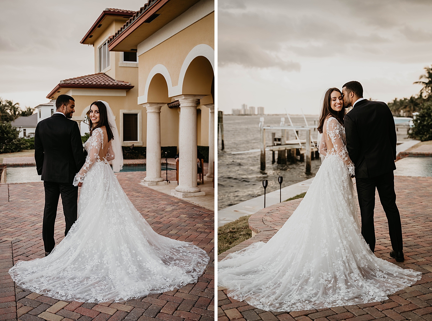Bride and Groom portrait outside by the oceanside Intimate Home Wedding captured by South Florida Wedding Photographer Krystal Capone Photography