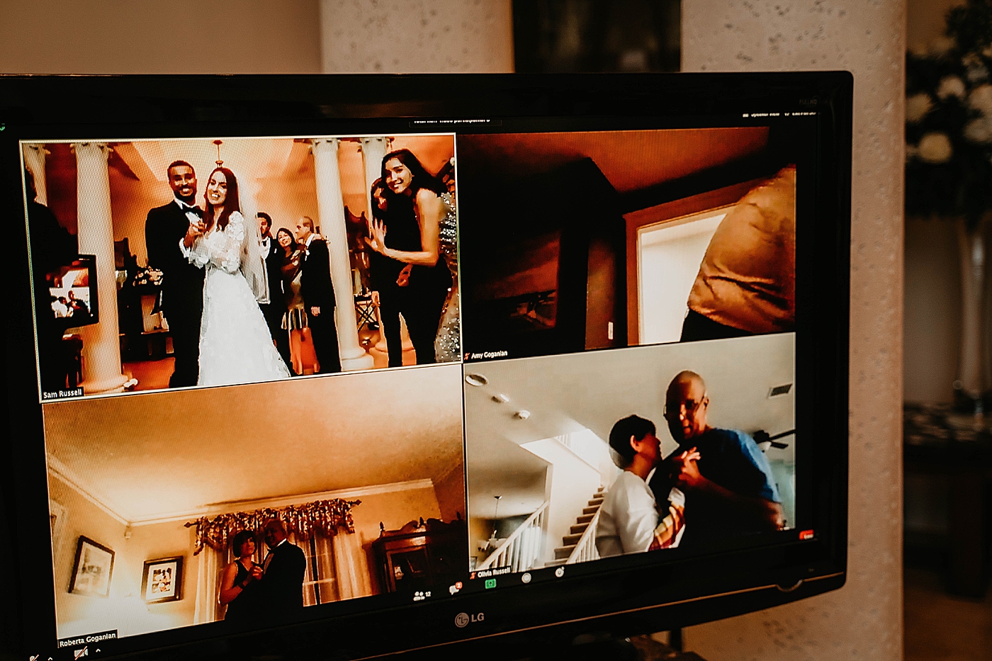 Family dancing via Zoom Intimate Home Wedding captured by South Florida Wedding Photographer Krystal Capone Photography