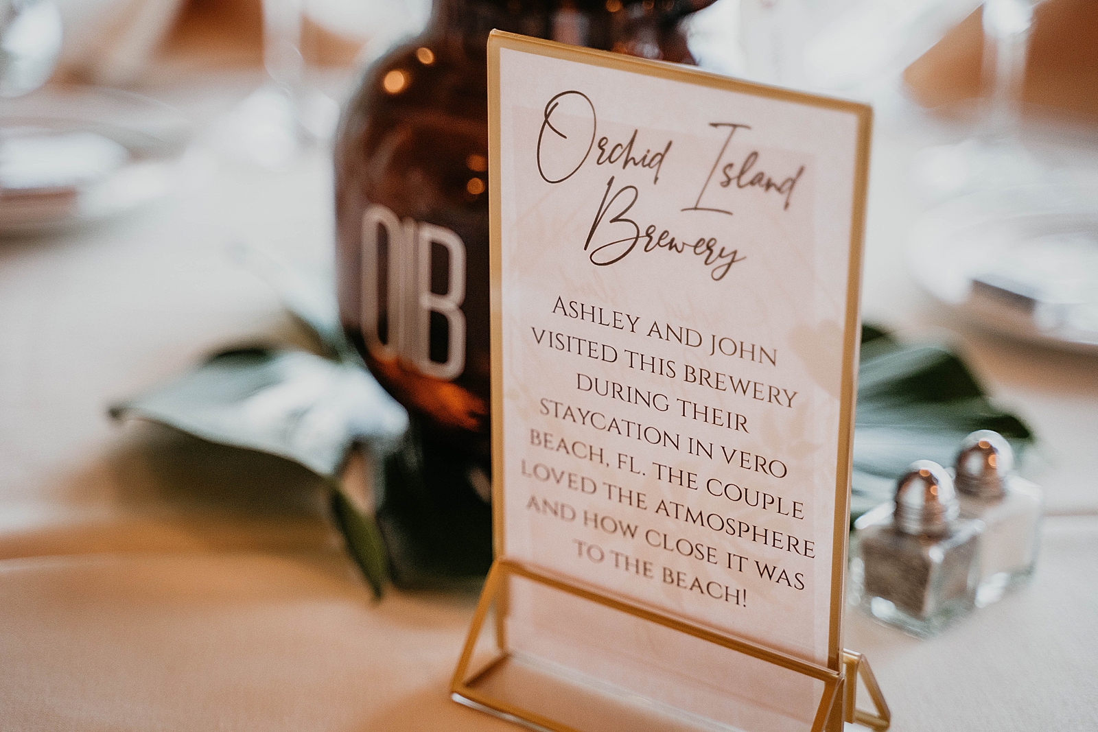 Detail shot of reception card for Orchard Island Brewery Jupiter Lighthouse Wedding Photography captured by South Florida Wedding Photographer Krystal Capone Photography