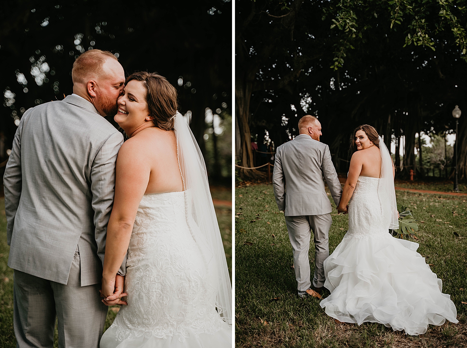 Bride and Groom holding hands walking Jupiter Lighthouse Wedding Photography captured by South Florida Wedding Photographer Krystal Capone Photography
