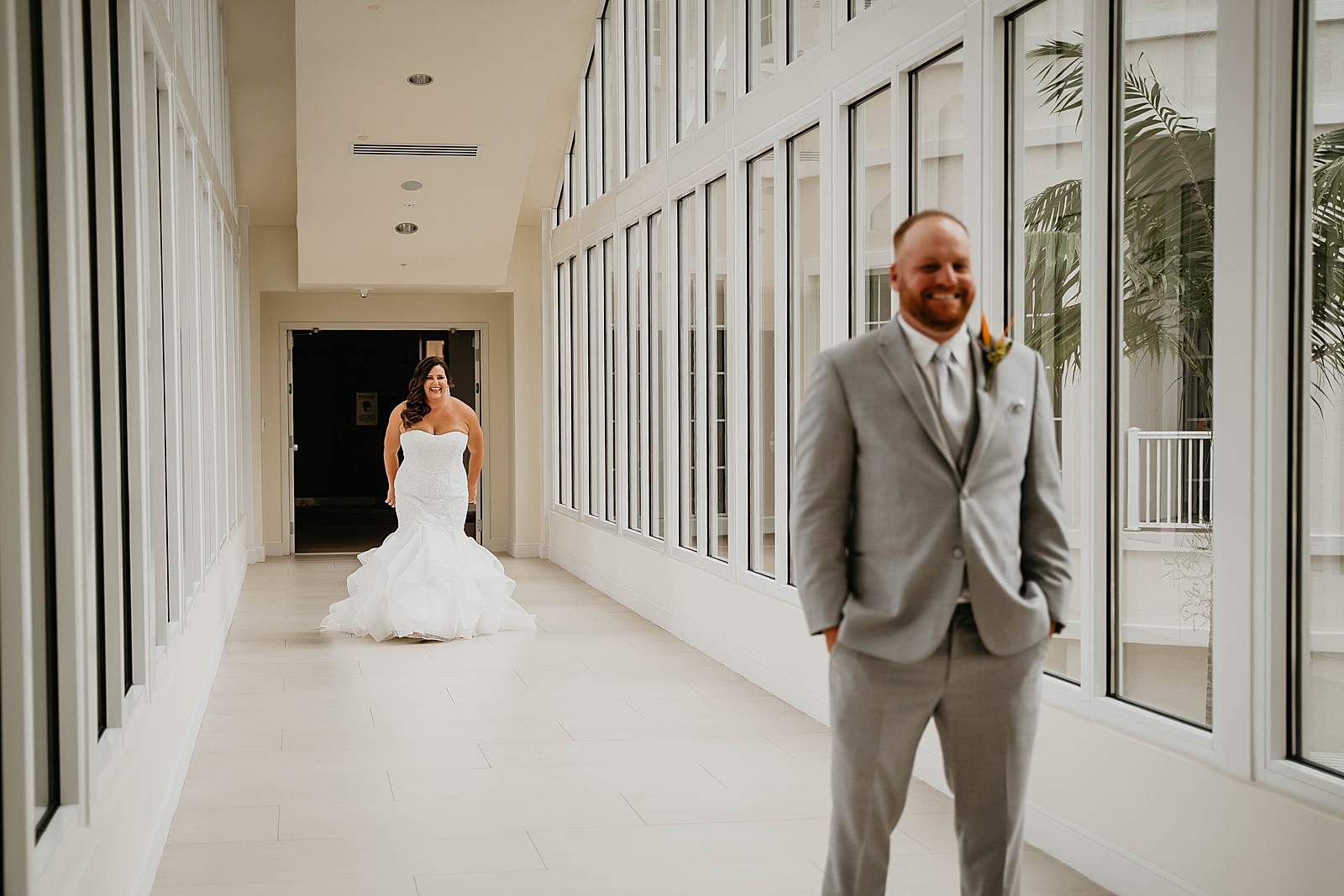 Bride approaching Groom for First look Jupiter Lighthouse Wedding Photography captured by South Florida Wedding Photographer Krystal Capone Photography