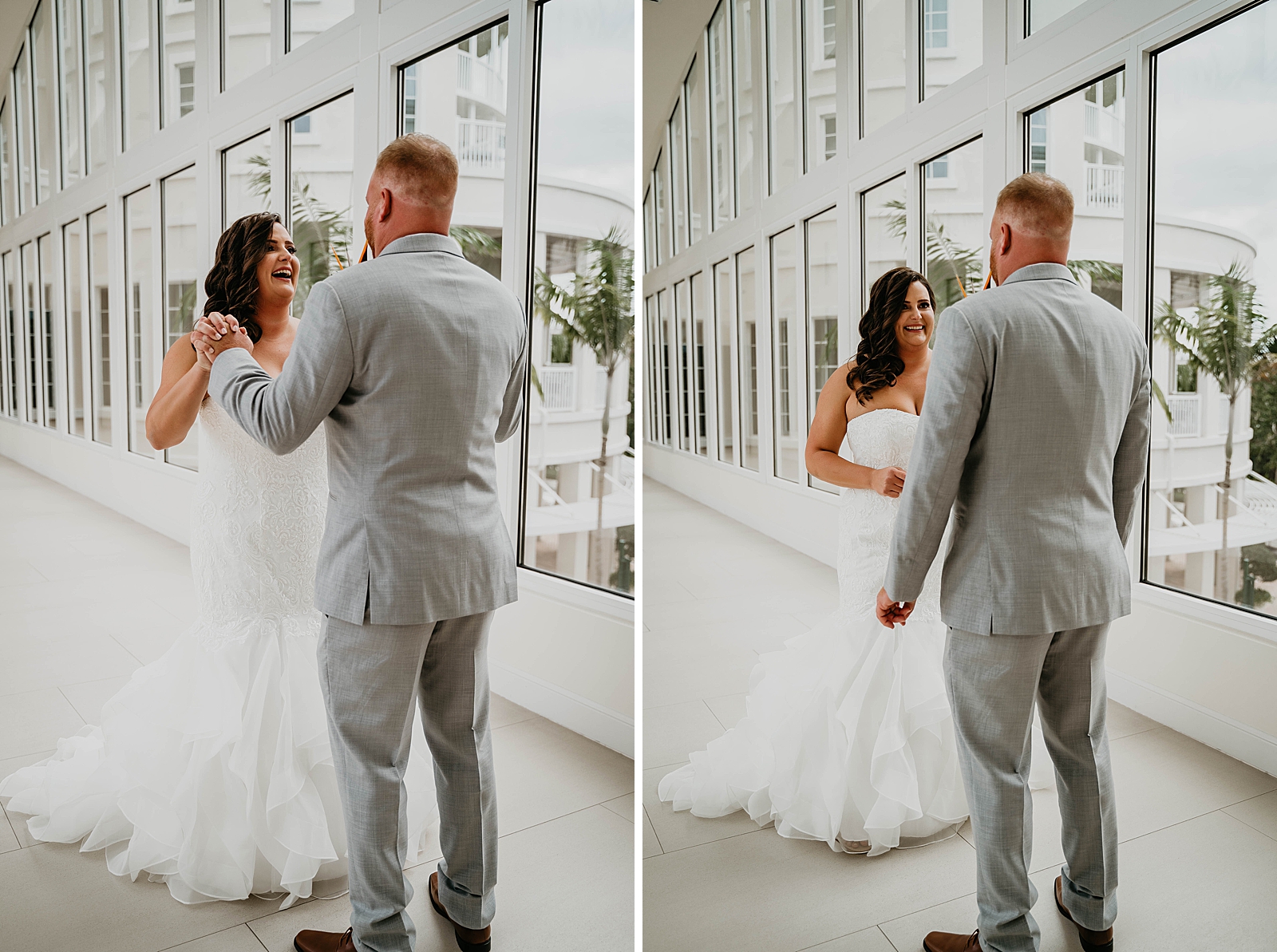 Bride and Groom happy together for first look Jupiter Lighthouse Wedding Photography captured by South Florida Wedding Photographer Krystal Capone Photography