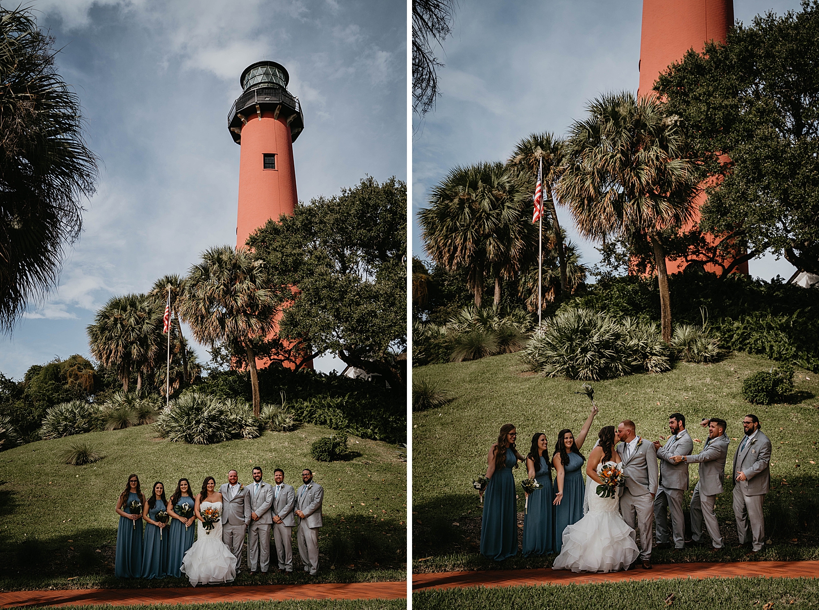 Bridal Party portrait in front of the lighthouse Jupiter Lighthouse Wedding Photography captured by South Florida Wedding Photographer Krystal Capone Photography