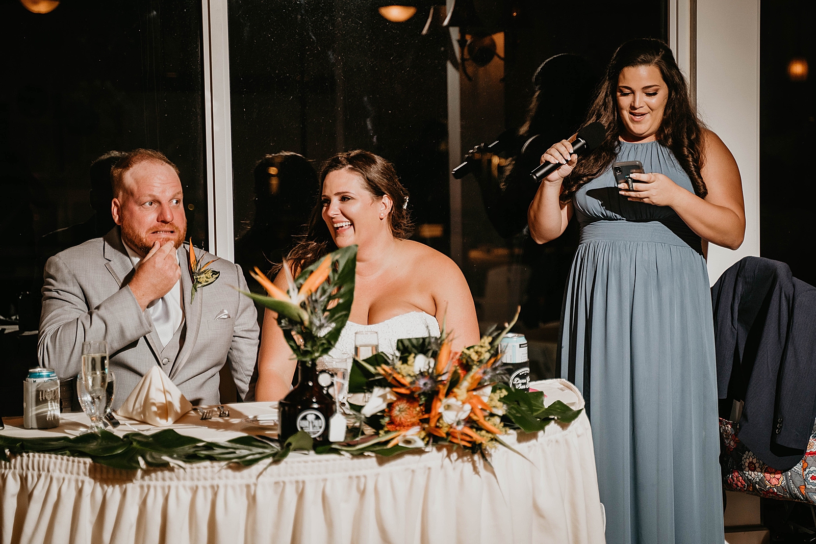 Maid of Honor speech with fun reactions Jupiter Lighthouse Wedding Photography captured by South Florida Wedding Photographer Krystal Capone Photography