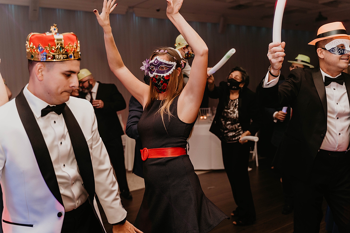 Reception mask on dancing Lavan Venue Wedding Photography captured by South Florida Wedding Photographer Krystal Capone Photography