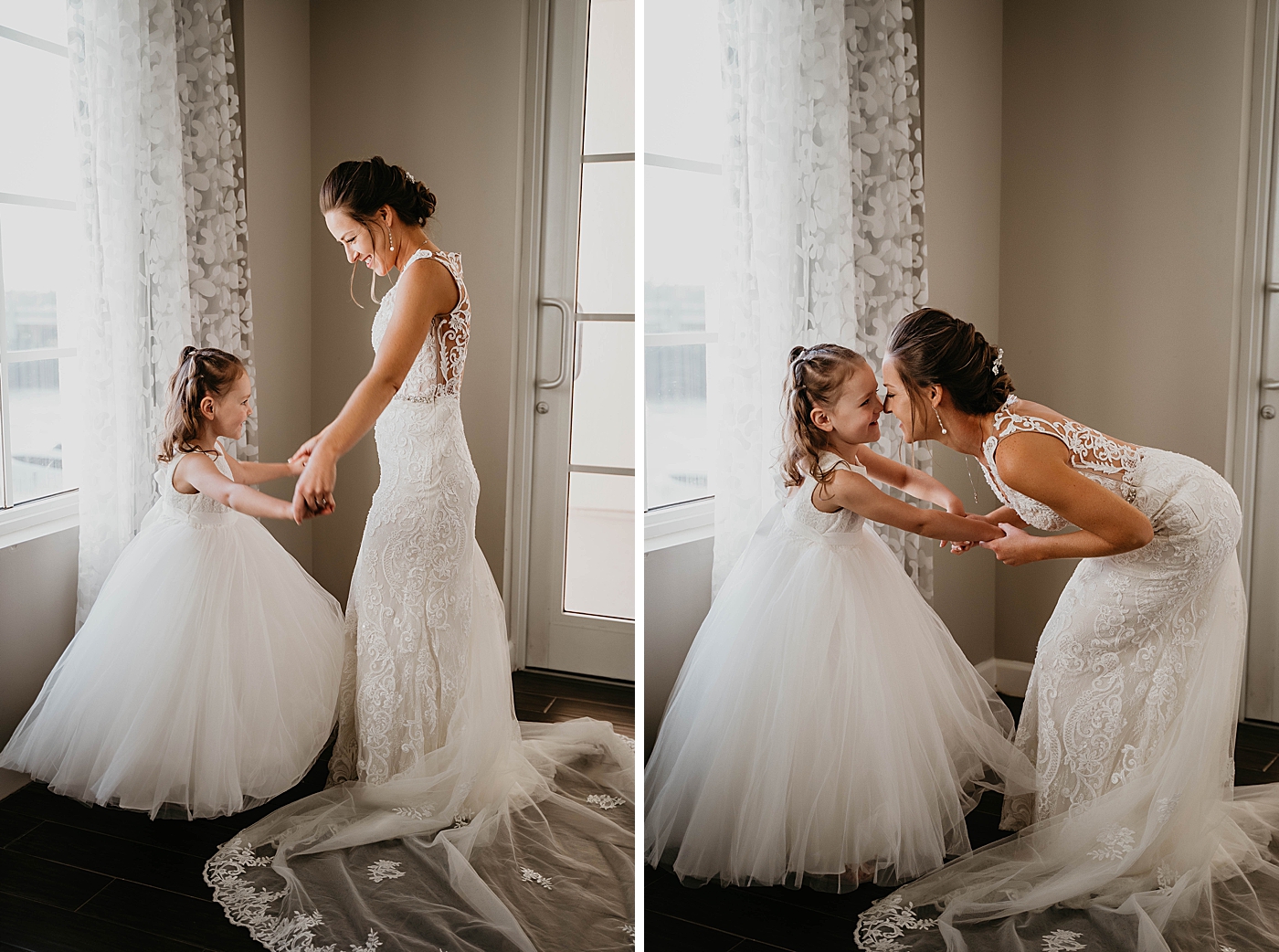 Bride and Flower Girl getting ready Out of the Blue Celebrations Wedding Photography captured by South Florida Wedding Photographer Krystal Capone Photography 