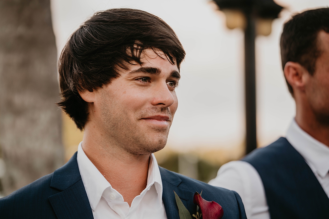 Groom's reaction to seeing Bride entering Ceremony Out of the Blue Celebrations Wedding Photography captured by South Florida Wedding Photographer Krystal Capone Photography 