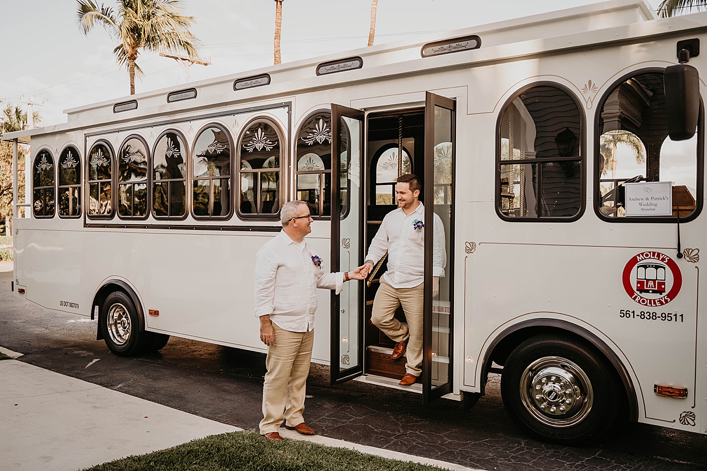 Couple exiting trolley Palm Beach Elopement Photography captured by South Florida Photographer Krystal Capone Photography 