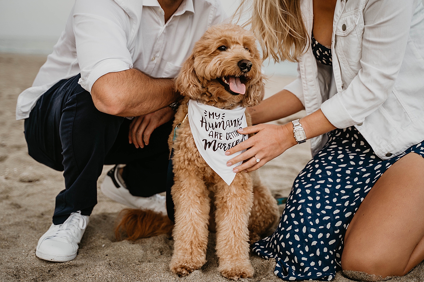 Couple playing with dog on the beach Palm Beach Engagement Photography captured by South Florida Engagement Photographer Krystal Capone Photography 