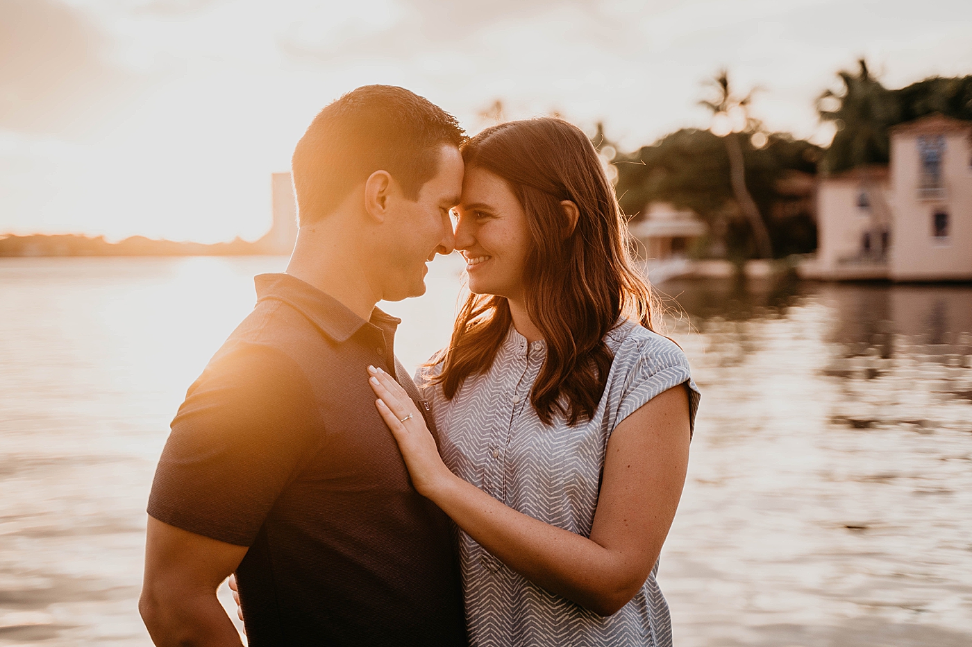 Beautiful Sunset waterfront Couple shot Palm Beach Engagement Photography captured by South Florida Engagement Photographer Krystal Capone Photography