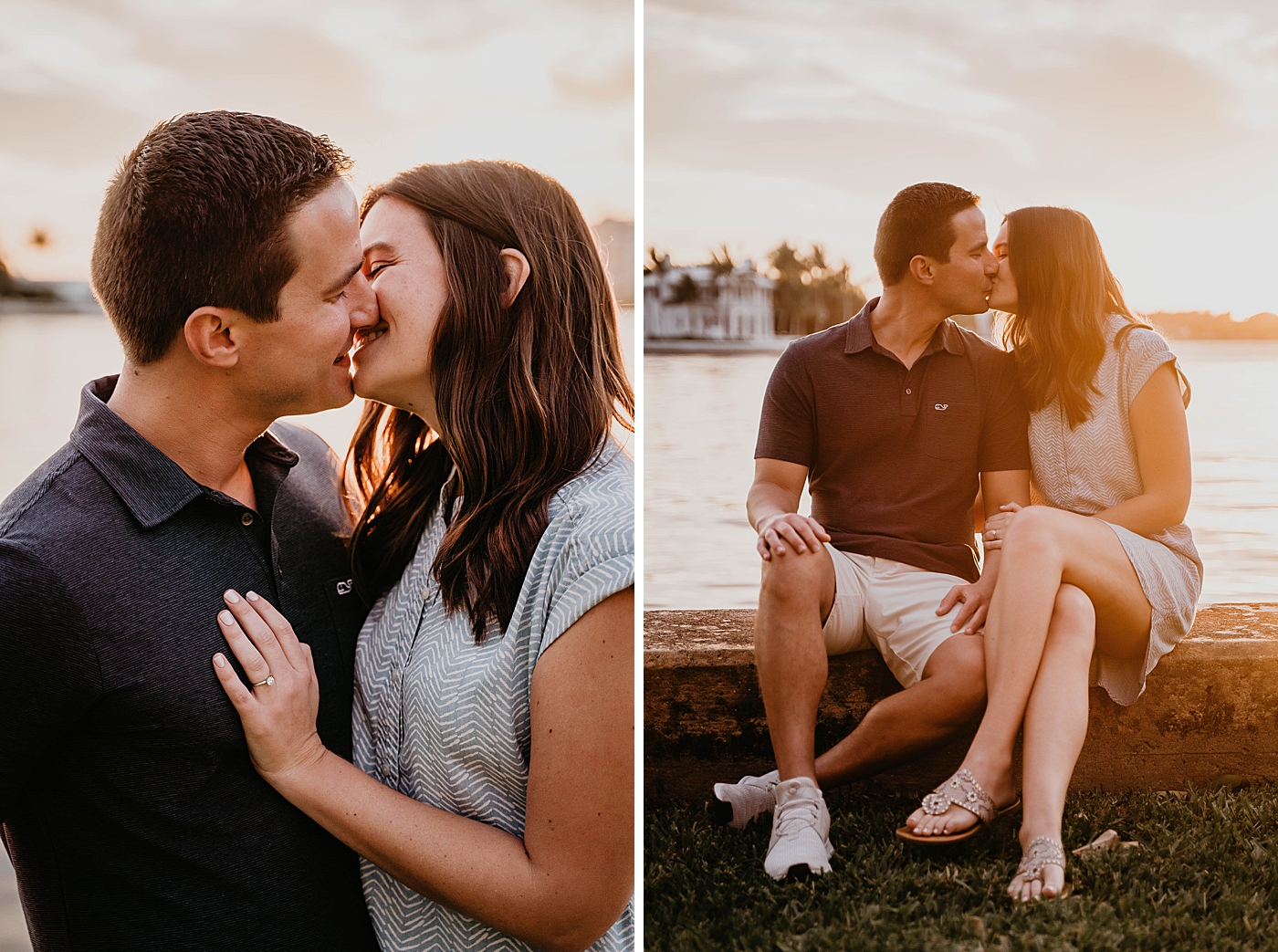 Couple kissing in front of oceanfront Palm Beach Engagement Photography captured by South Florida Engagement Photographer Krystal Capone Photography
