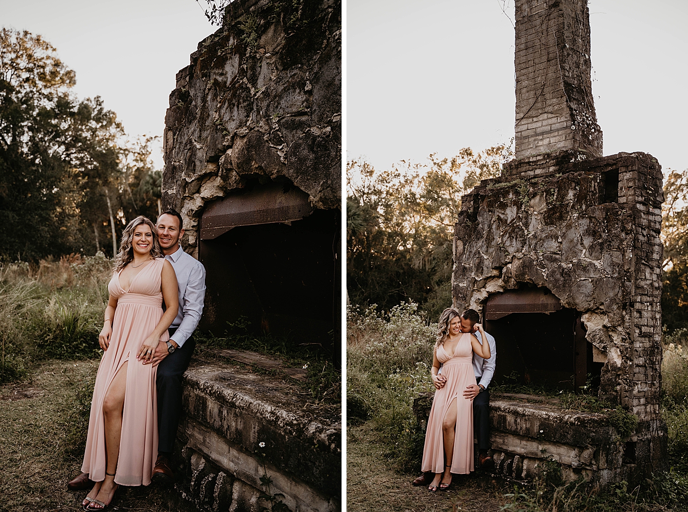 Couple holding each other by ruins Riverbend Park Engagement Photography captured by South Florida Engagement 