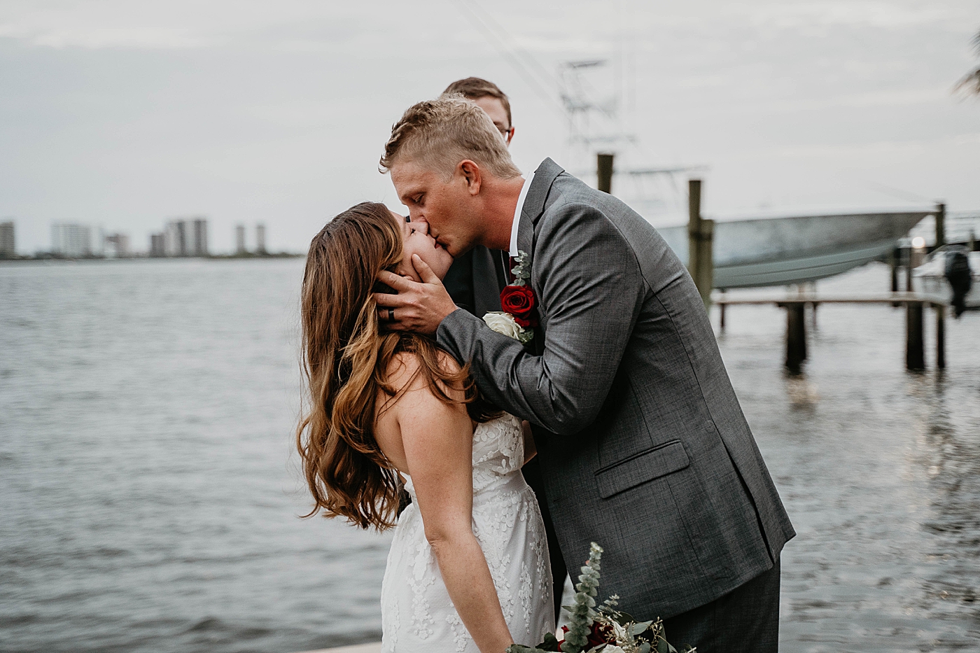 Just married kiss South Florida Elopement Photography captured by Krystal Capone Photography