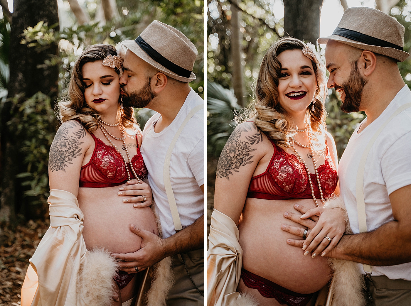 Husband kissing pregnant wife on the cheek out in the wild South Florida Maternity Photography captured by South Florida Family Photographer Krystal Capone Photography 