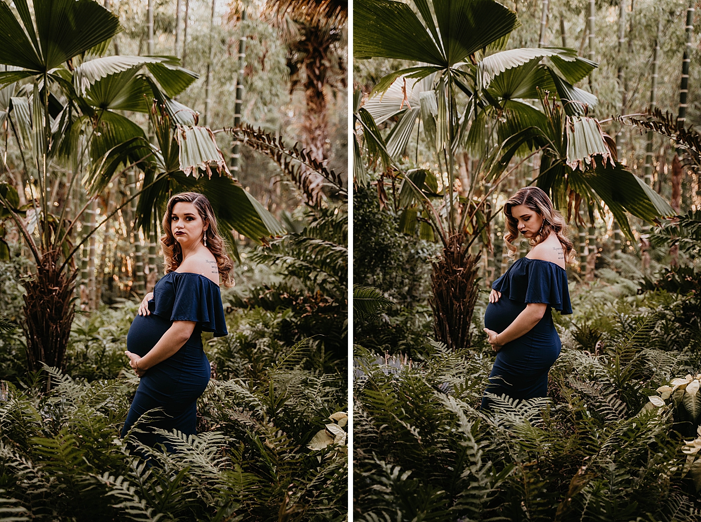 Pregnant mother out by greenery with blue dress and bump South Florida Maternity Photography captured by South Florida Family Photographer Krystal Capone Photography 