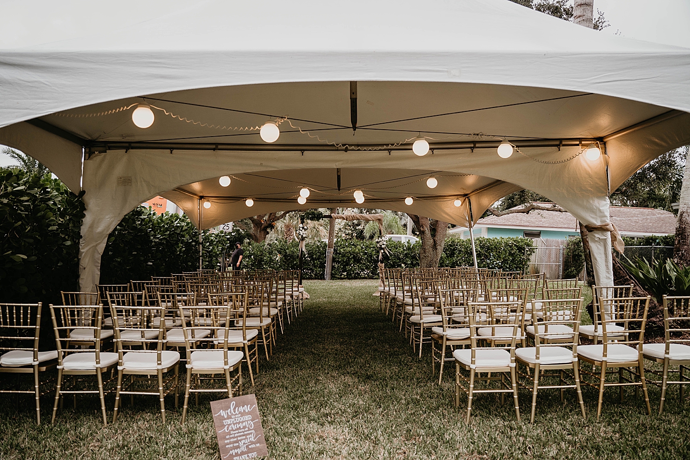 Ceremony detail shot of chairs and lantern lights Intimate South Florida Wedding Photography captured by Wedding Photographer Krystal Capone Photography