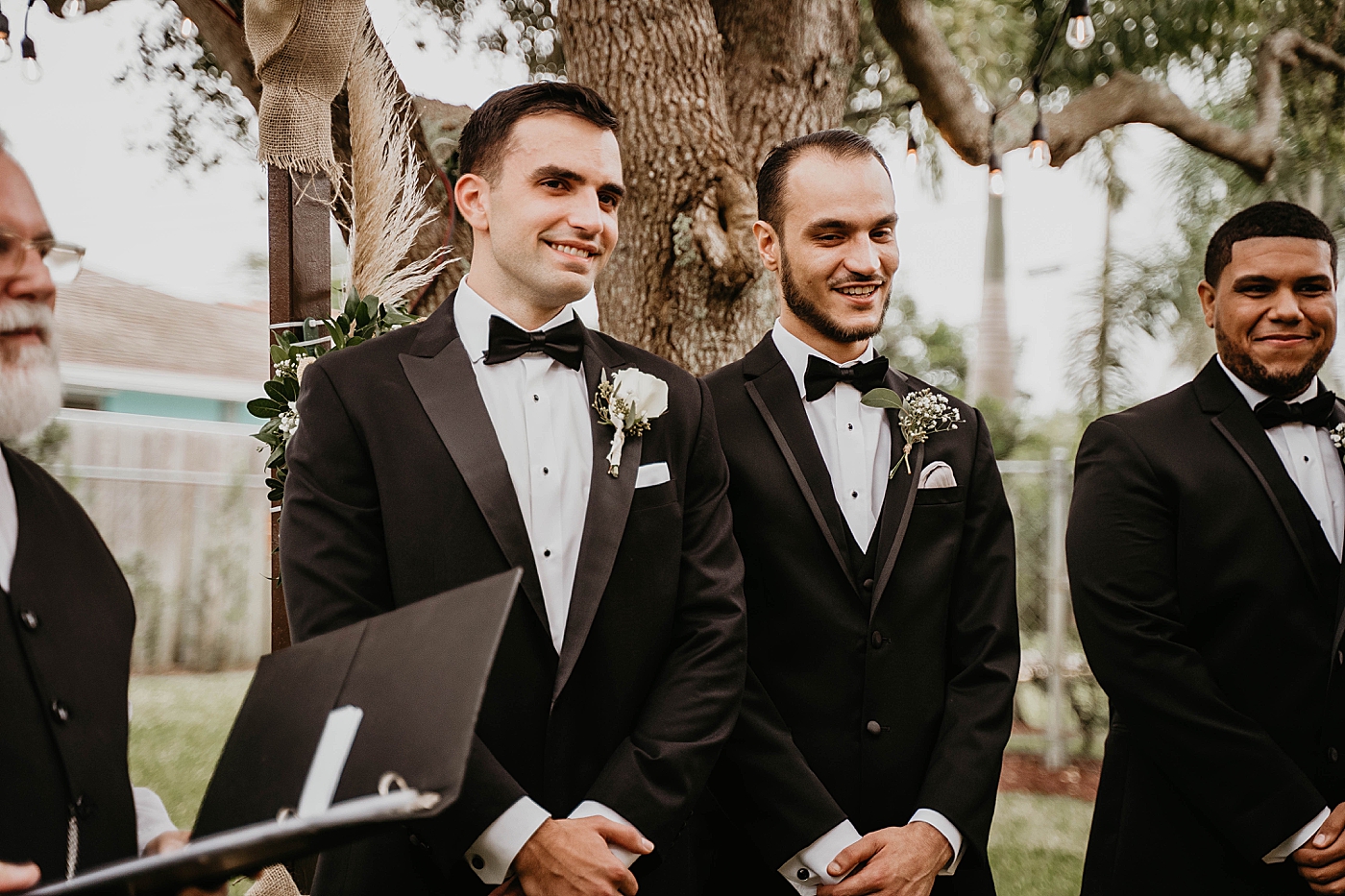 Happy Groom seeing his Bride coming down Intimate South Florida Wedding Photography captured by Wedding Photographer Krystal Capone Photography