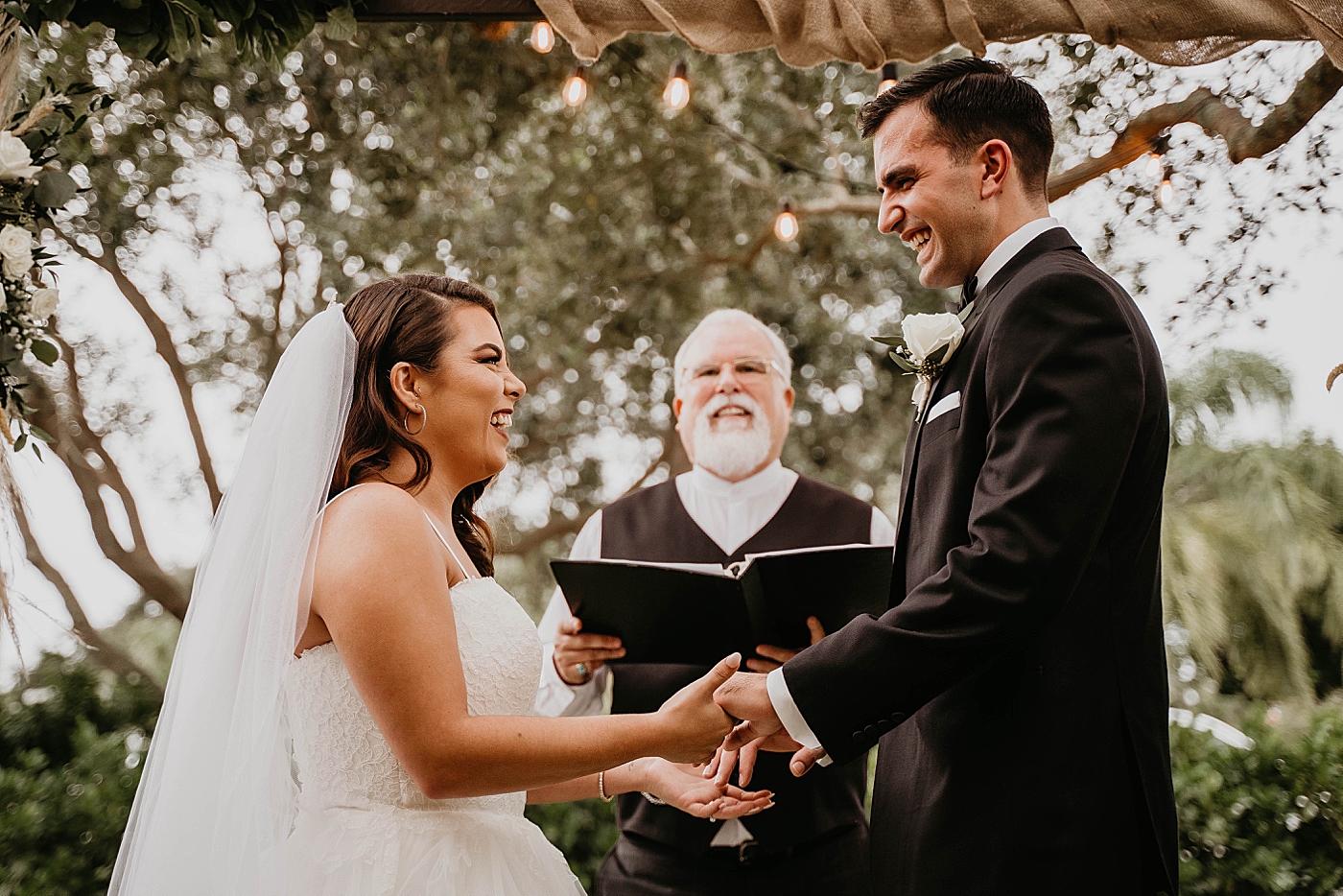 Bride and Groom happy during ceremony Intimate South Florida Wedding Photography captured by Wedding Photographer Krystal Capone Photography