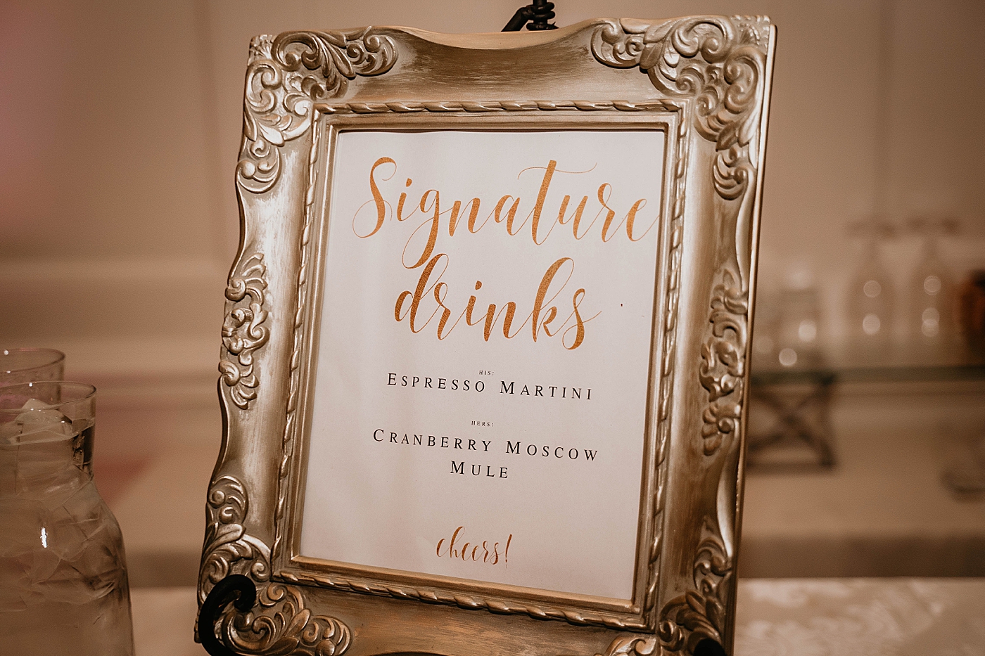 Detail shot of Bride and Grooms signature drinks Breakers West Wedding Photography captured by South Florida Wedding Photographer Krystal Capone Photography 