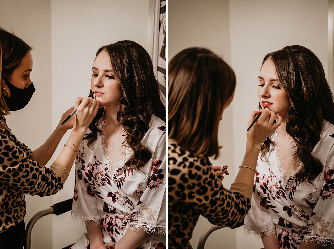 Bride getting ready with makeup artist staying safe mask on Breakers West Wedding Photography captured by South Florida Wedding Photographer Krystal Capone Photography 
