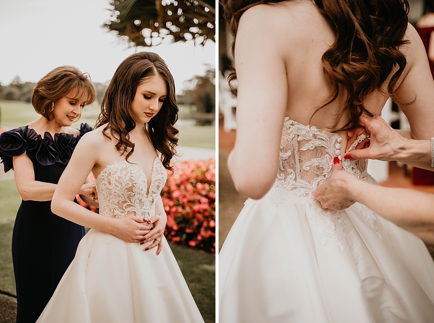 Mother helping Bride put Wedding dress on Breakers West Wedding Photography captured by South Florida Wedding Photographer Krystal Capone Photography 