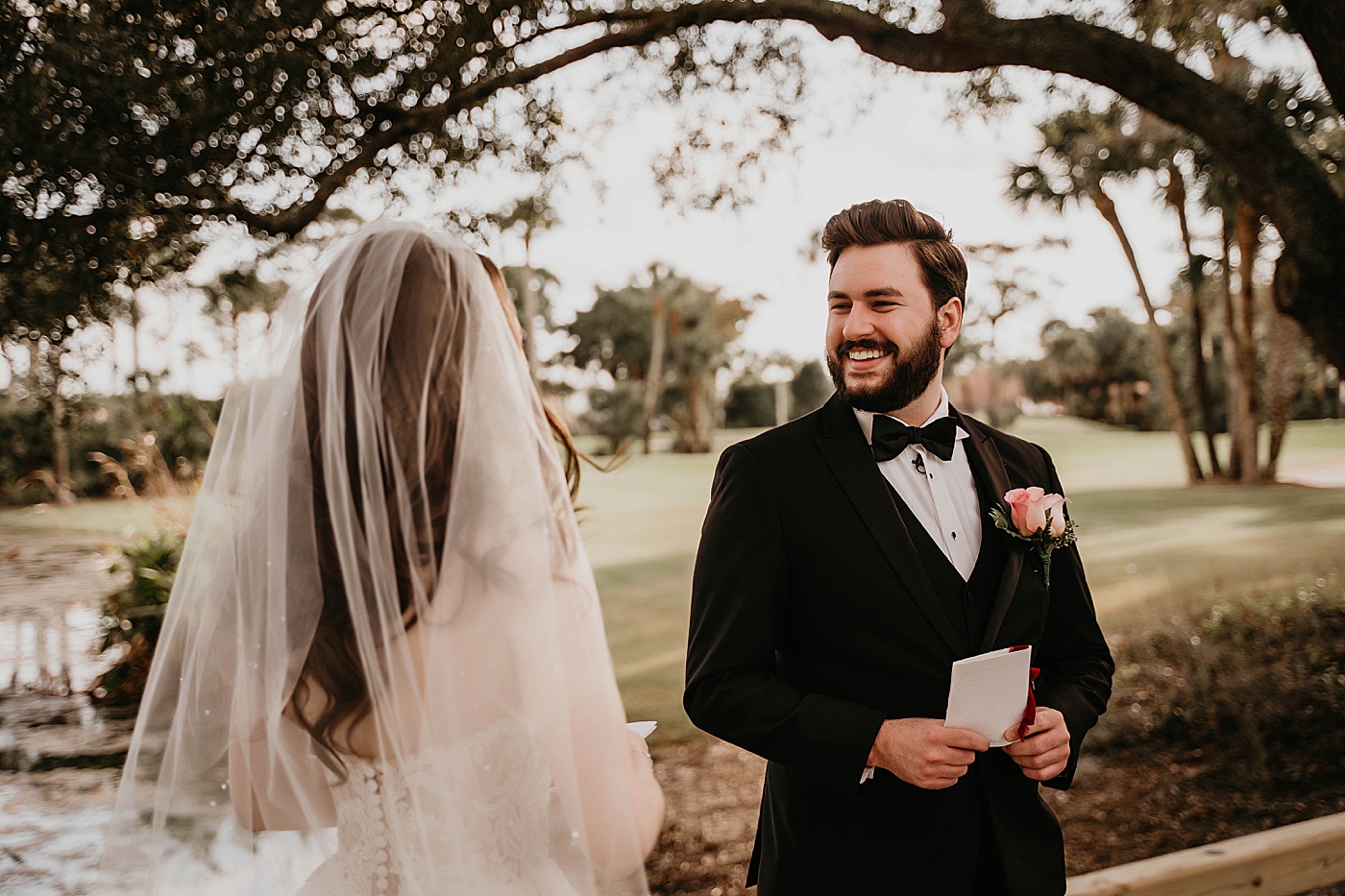 Groom's reaction to seeing Bride for First Look Breakers West Wedding Photography captured by South Florida Wedding Photographer Krystal Capone Photography 