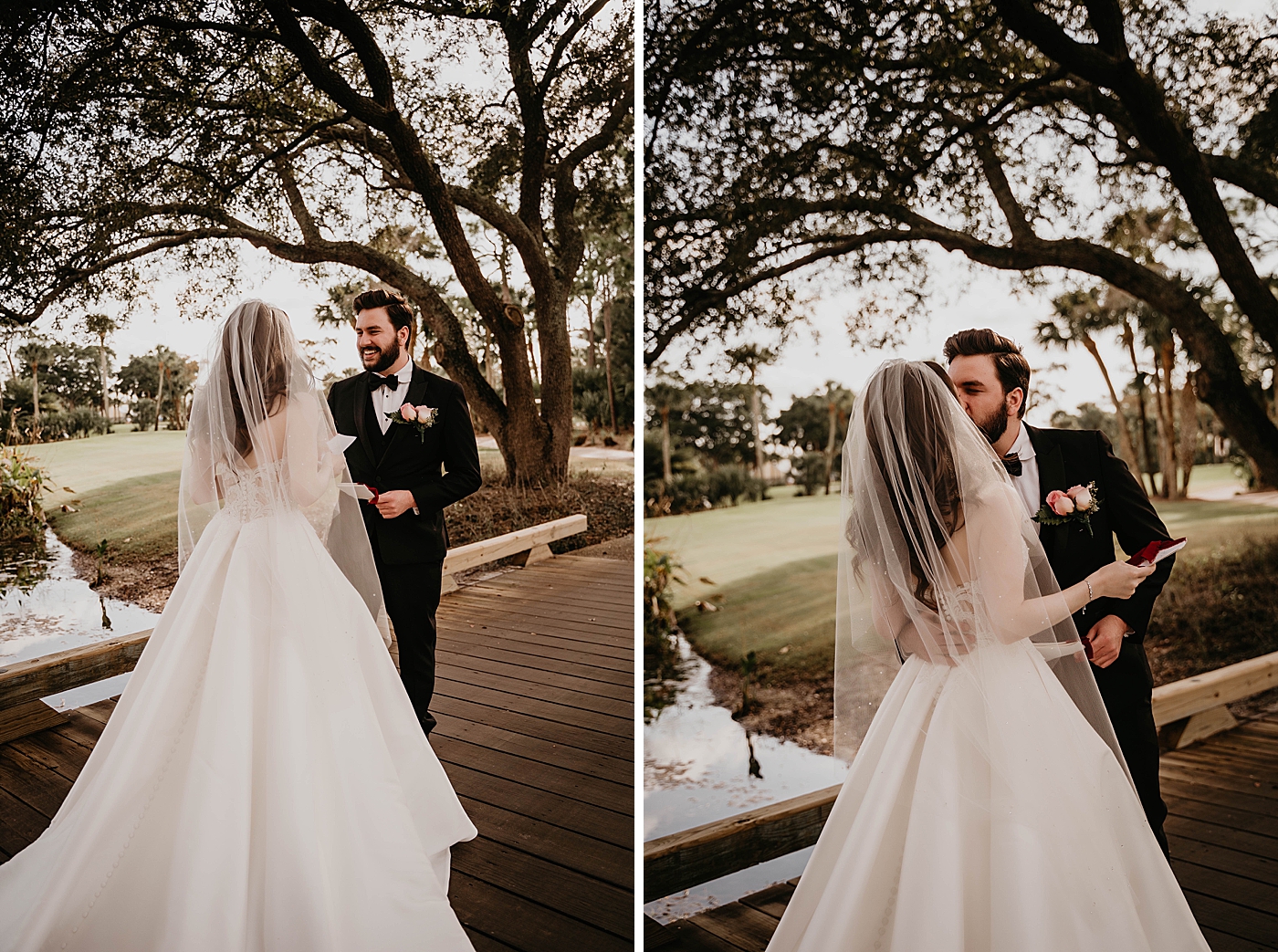 Bride and Groom first look kissing on golf course Breakers West Wedding Photography captured by South Florida Wedding Photographer Krystal Capone Photography 