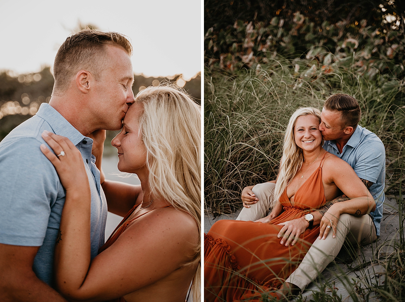 Man kissing woman on forehead Jupiter Beach Engagement Photography captured by South Florida Engagement Photographer Krystal Capone Photography 