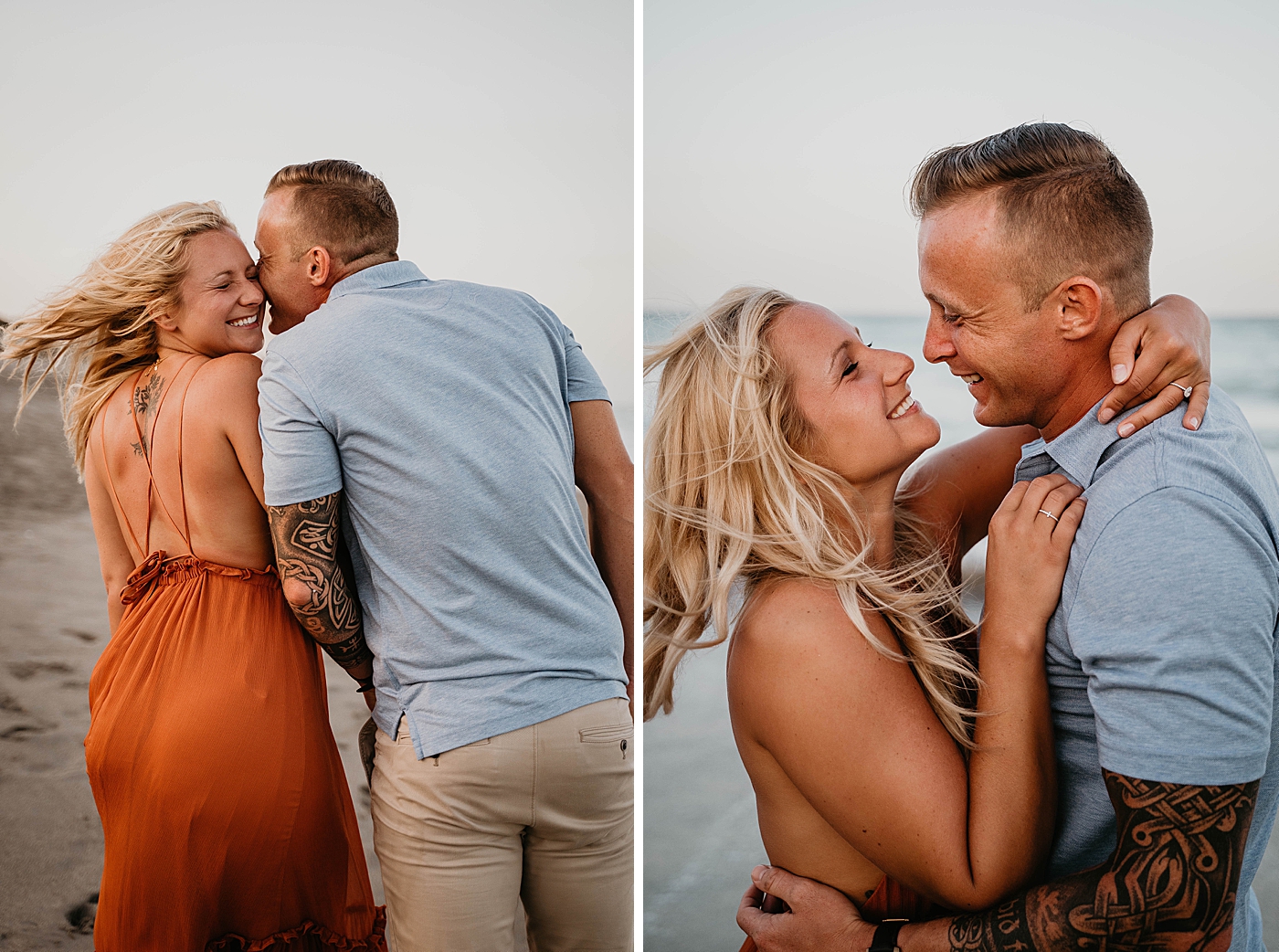Couple having fun and holding each other Jupiter Beach Engagement Photography captured by South Florida Engagement Photographer Krystal Capone Photography 