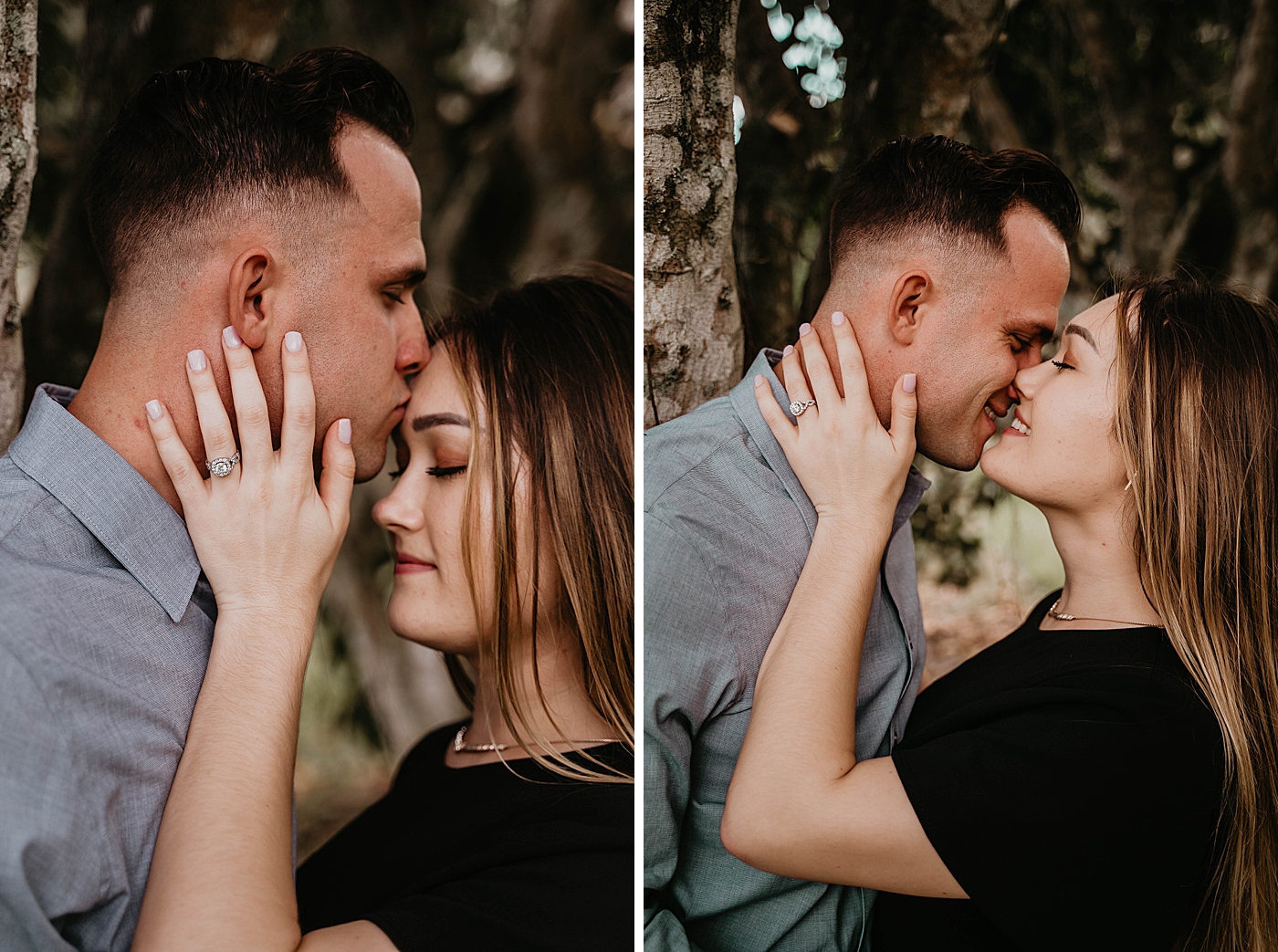 Closeup of couple holding each other and kissing Rustic South Florida Engagement Photography captured by South Florida Engagement Photographer Krystal Capone Photography 